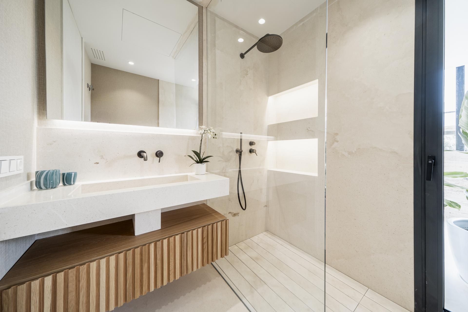 Kitchen cabinetry and worktop finishes in new-build apartment, Aloha, Marbella