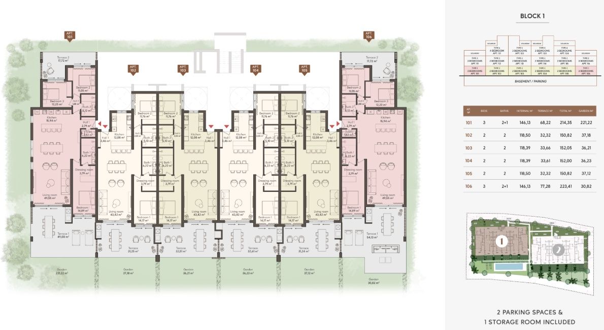 Floor plan of 3-bedroom apartment in Sotoserena, Estepona