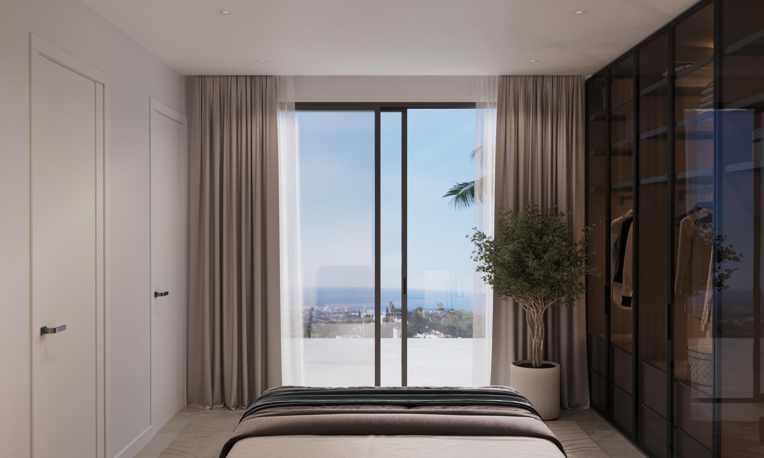 Bedroom window view in new-build apartment, Sotoserena, Estepona