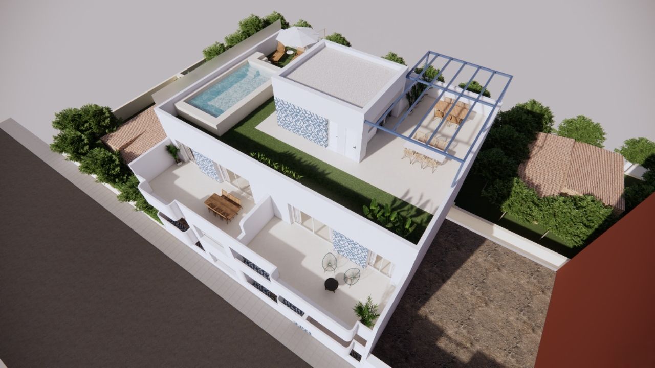 Interior render of living and dining area, new-build apartment, El Mojón