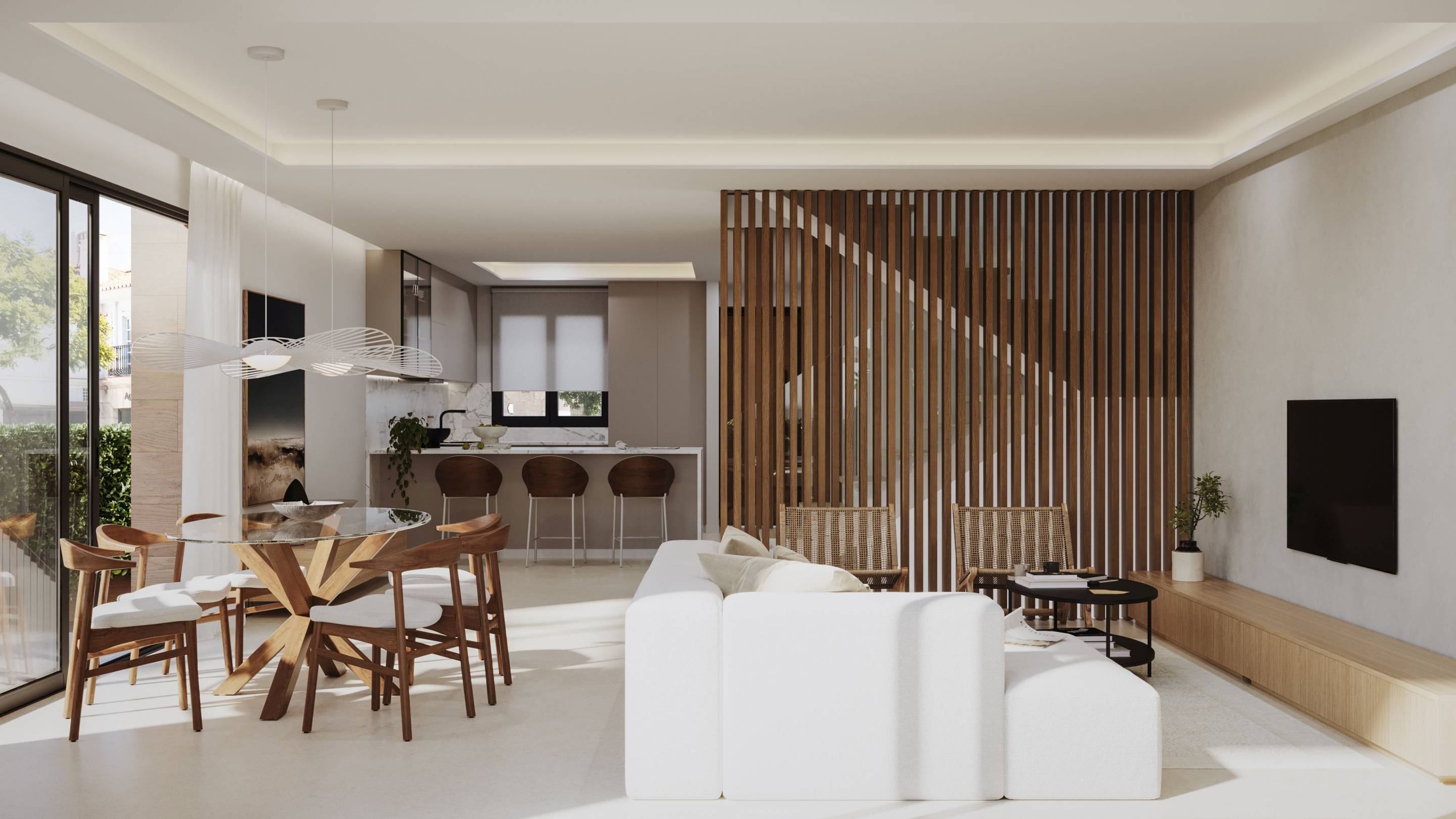 Lounge with porcelain flooring in new-build townhouse, Castillo de Sohail