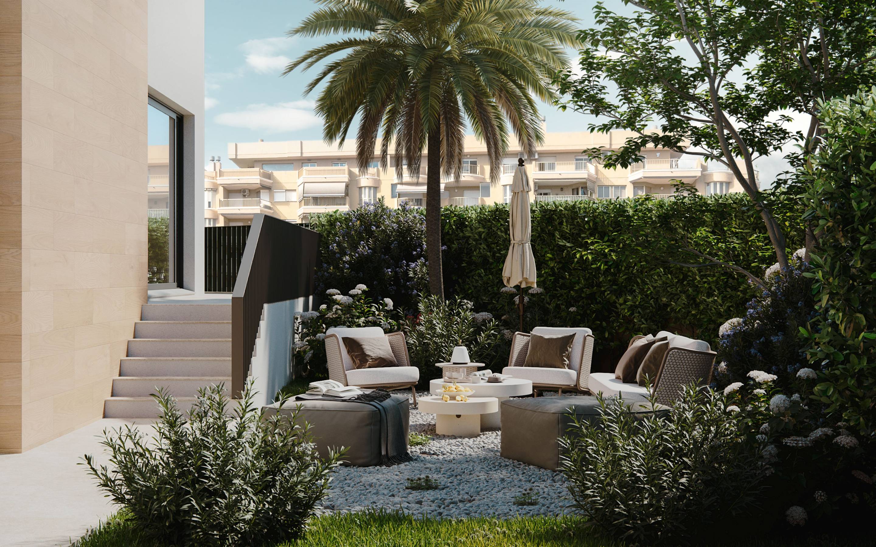 Evening exterior shot of new-build townhouse, Castillo de Sohail, Fuengirola