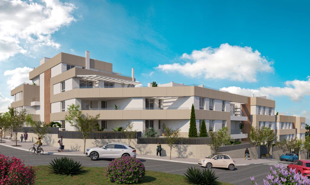 Exterior facade of new-build residential development, Centro, Estepona