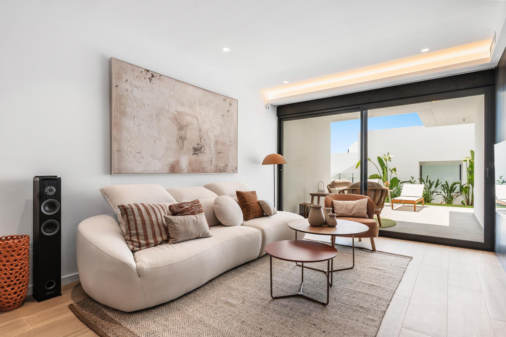 Alternate living room angle showing terrace doors