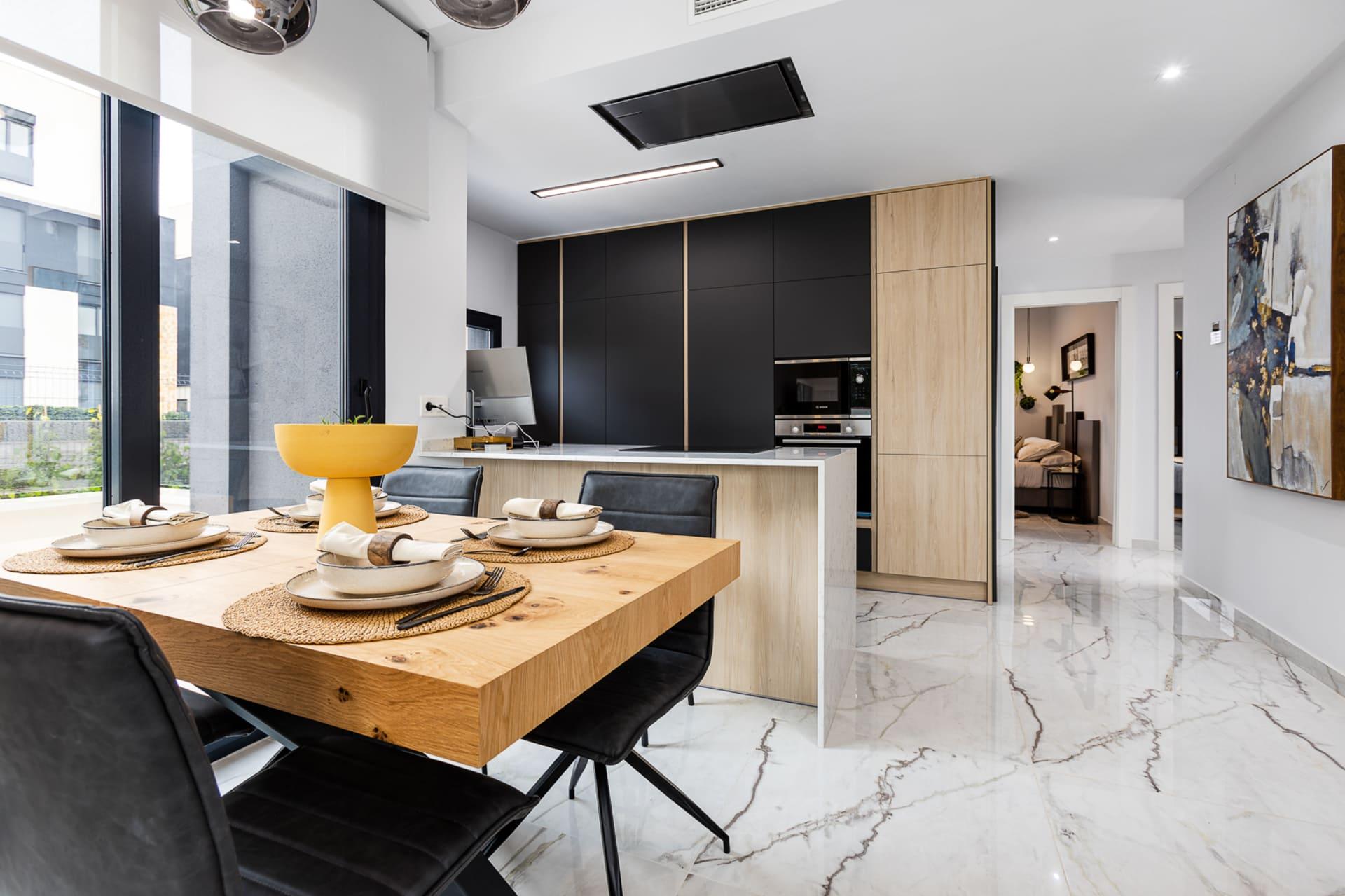 Kitchen worktop and cabinetry detail in new-build bungalow, Lo Marabú