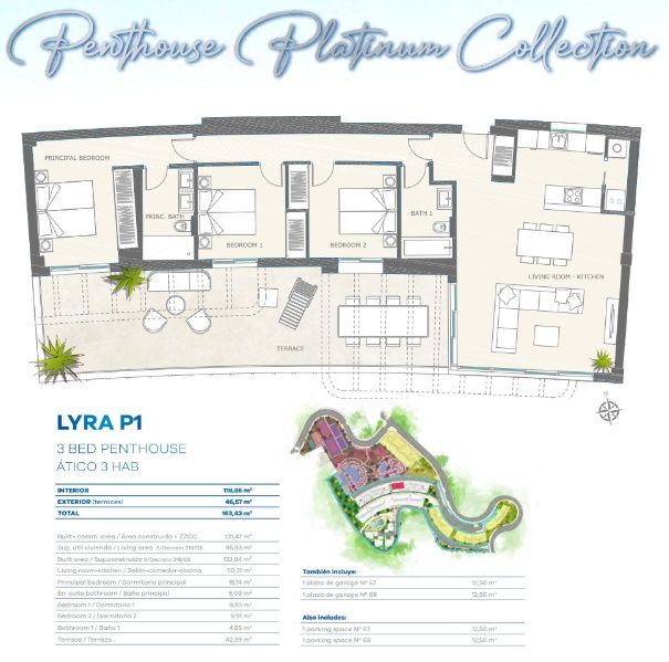 Floor plan of 3-bedroom penthouse unit, La Cala de Mijas, Mijas
