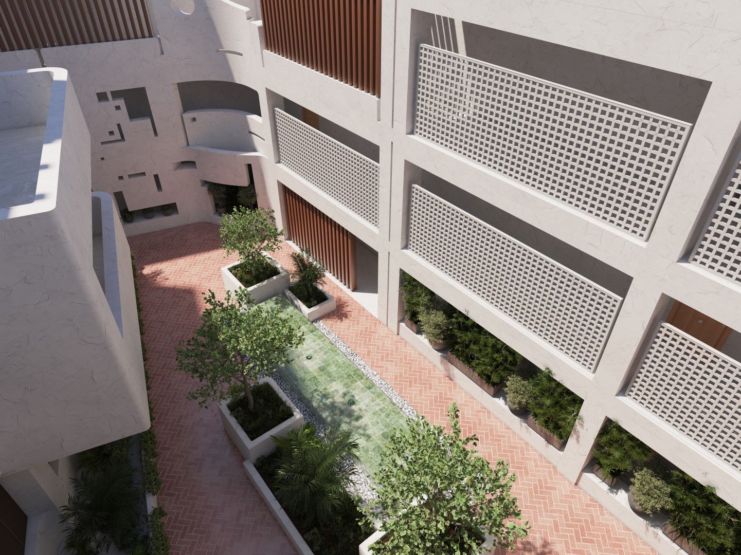 Exterior facade of new-build apartment building, Cortés, Benahavis