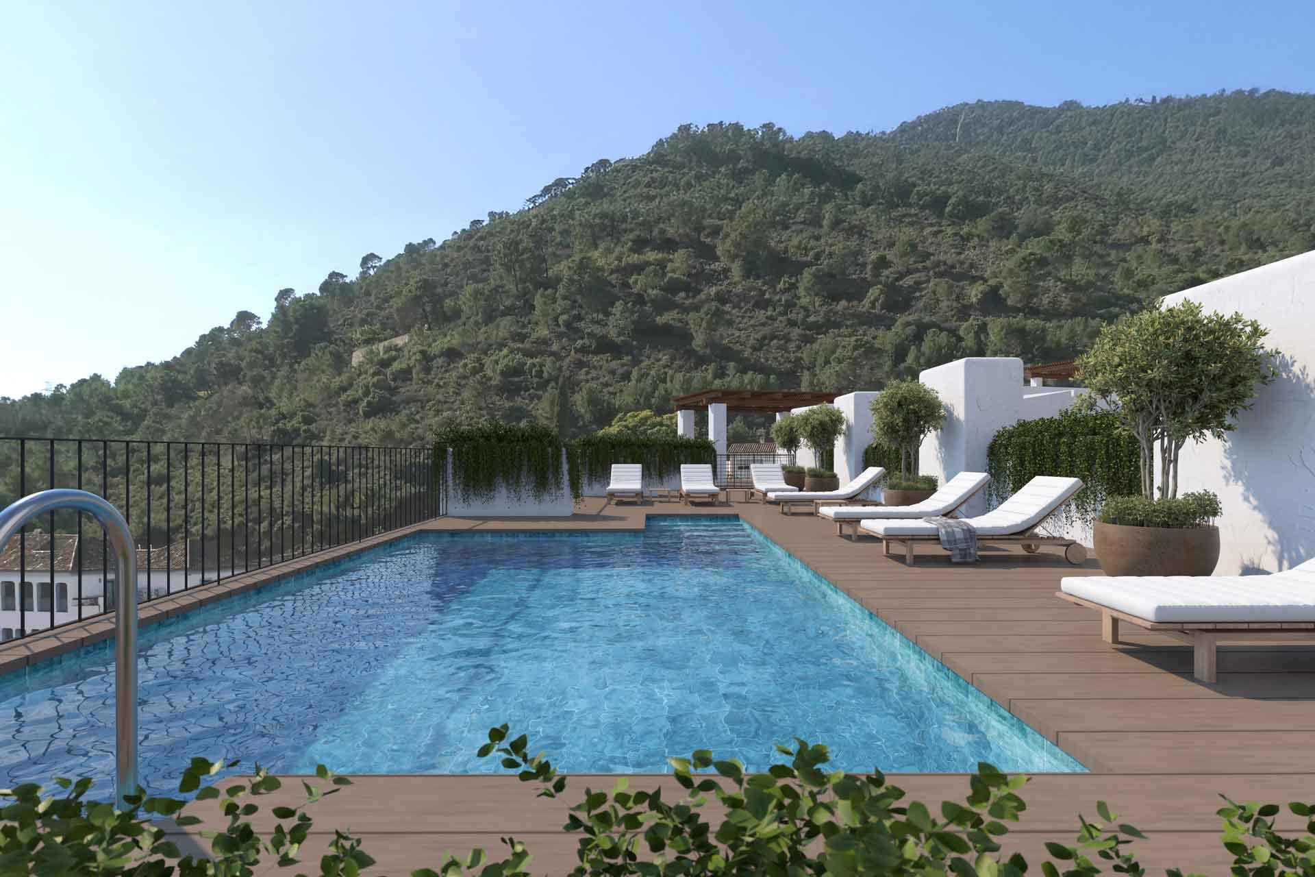 Dining area within open-plan living space, new-build apartment, Cortés, Benahavis