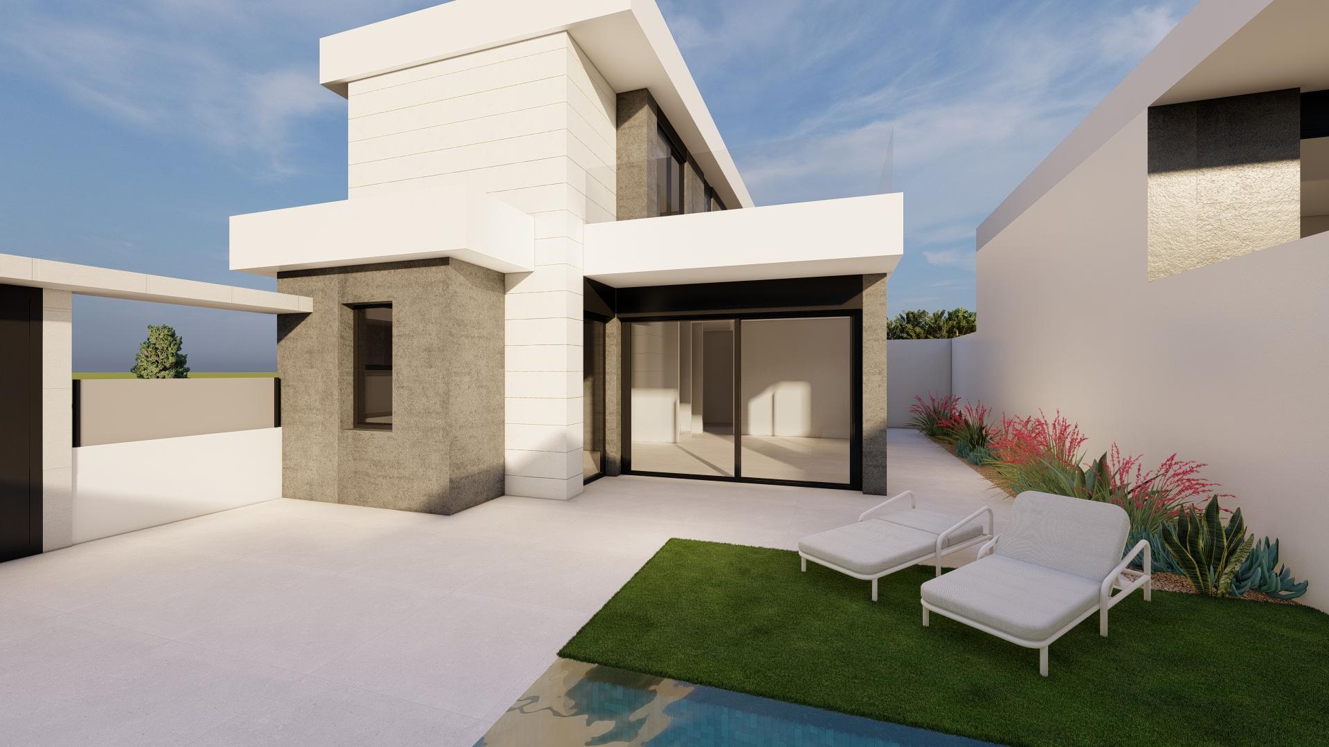 Side elevation of detached new-build villa showing plot boundary, Zona Pueblo, Pilar De La Horadada