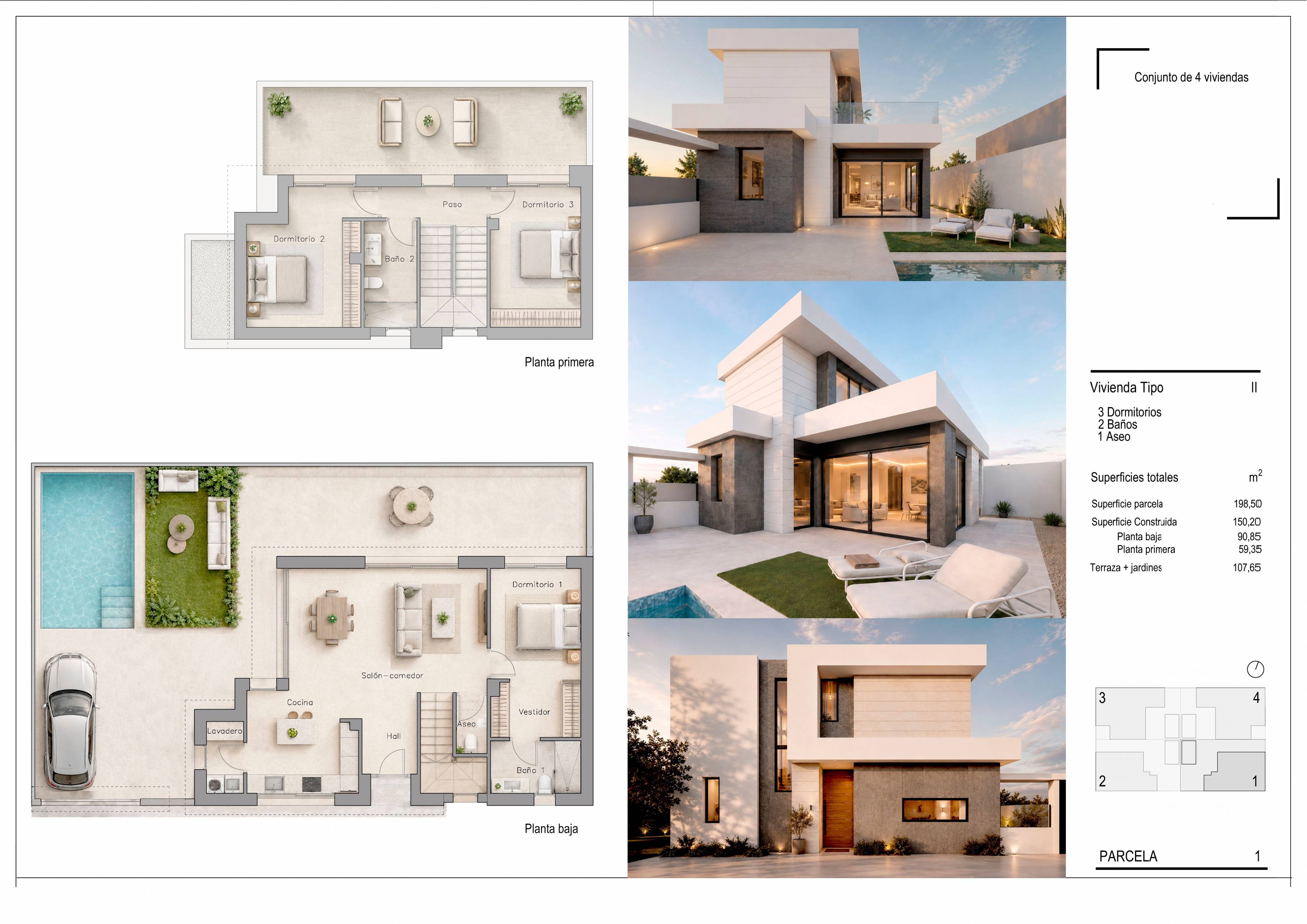 Floor plan showing layout of 3-bedroom 2-bathroom new-build villa, Zona Pueblo, Pilar De La Horadada