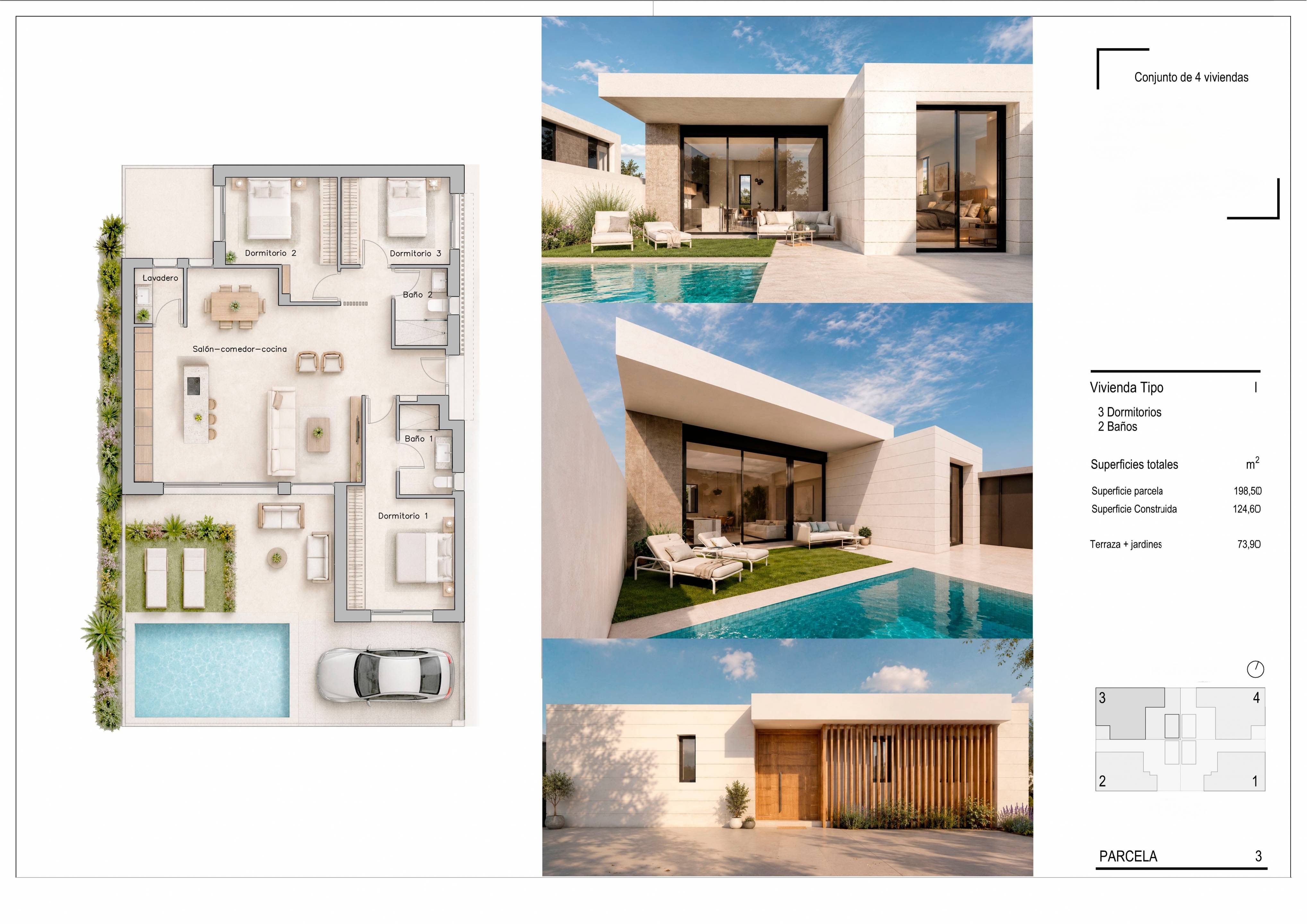 Floor plan of 3-bedroom new-build detached villa, Zona Pueblo, Pilar De La Horadada