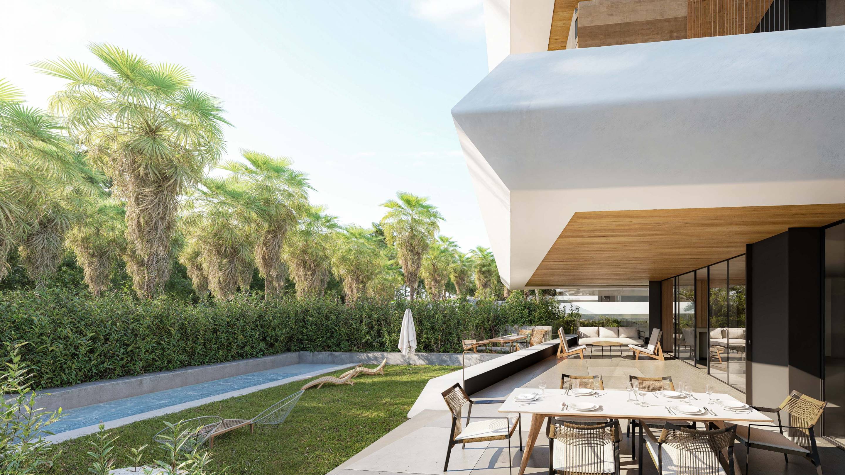 Building facade and exterior finish of new-build apartment block, Selwo, Estepona
