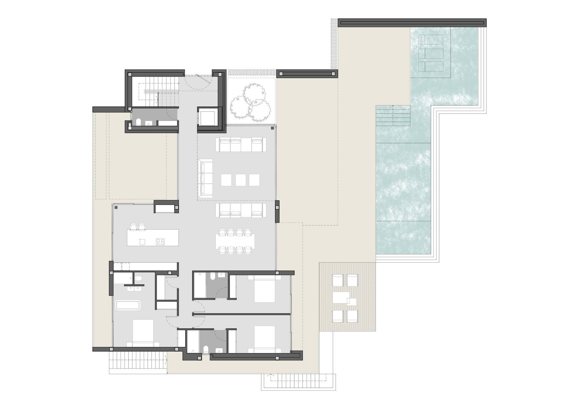 Upper floor plan of 4-bedroom new-build villa, Pinar de Advocat-Cometa, Moraira