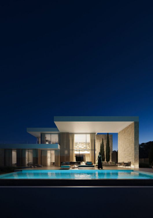 Rear elevation of new-build villa showing garden area, Pinar de Advocat-Cometa, Moraira