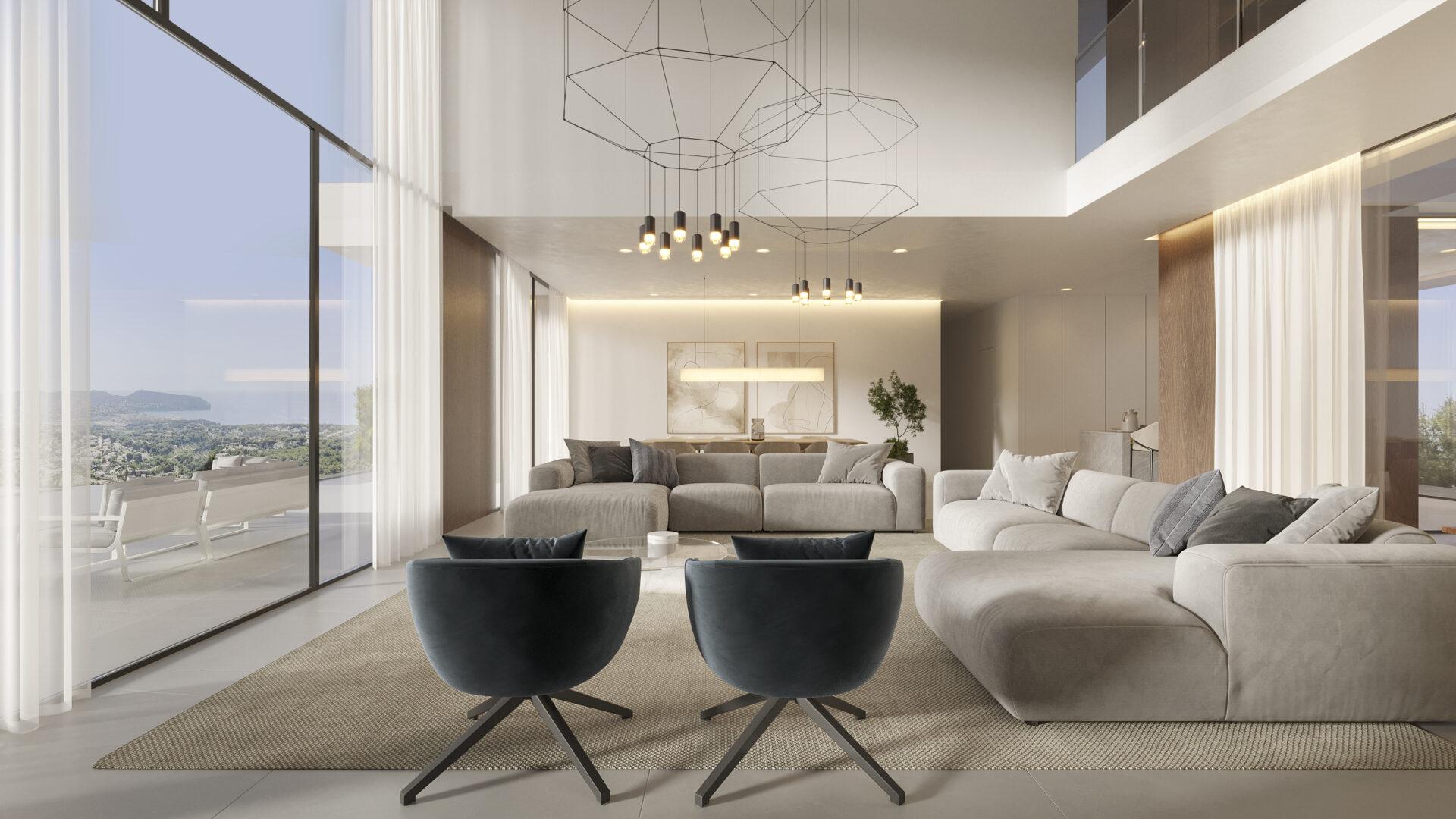 Open-plan living and dining area in 510 m2 new-build villa, Pinar de Advocat-Cometa