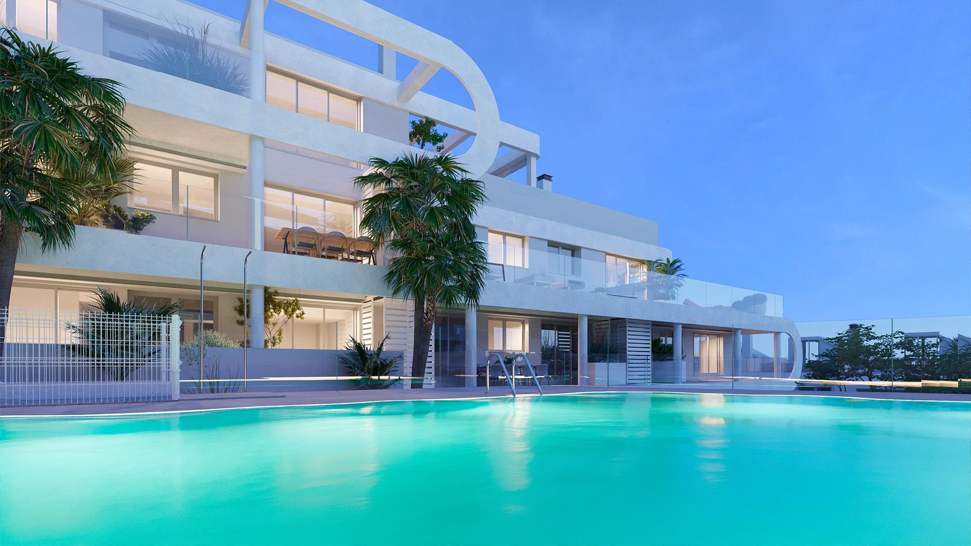 Communal pool area within new-build development, Zona Calvario, Estepona