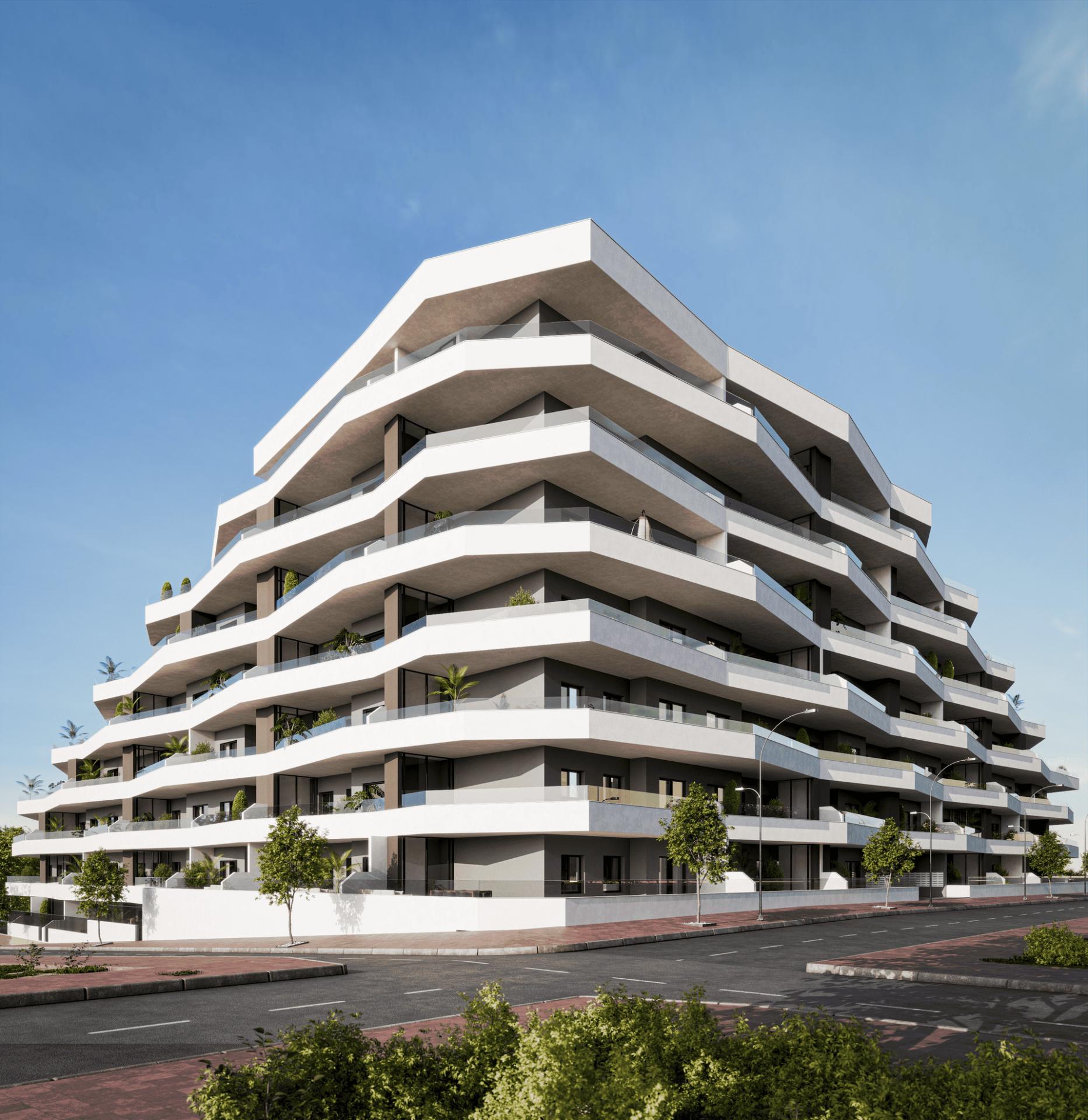 Communal gardens of new-build development, Pueblo 9, San Miguel De Salinas