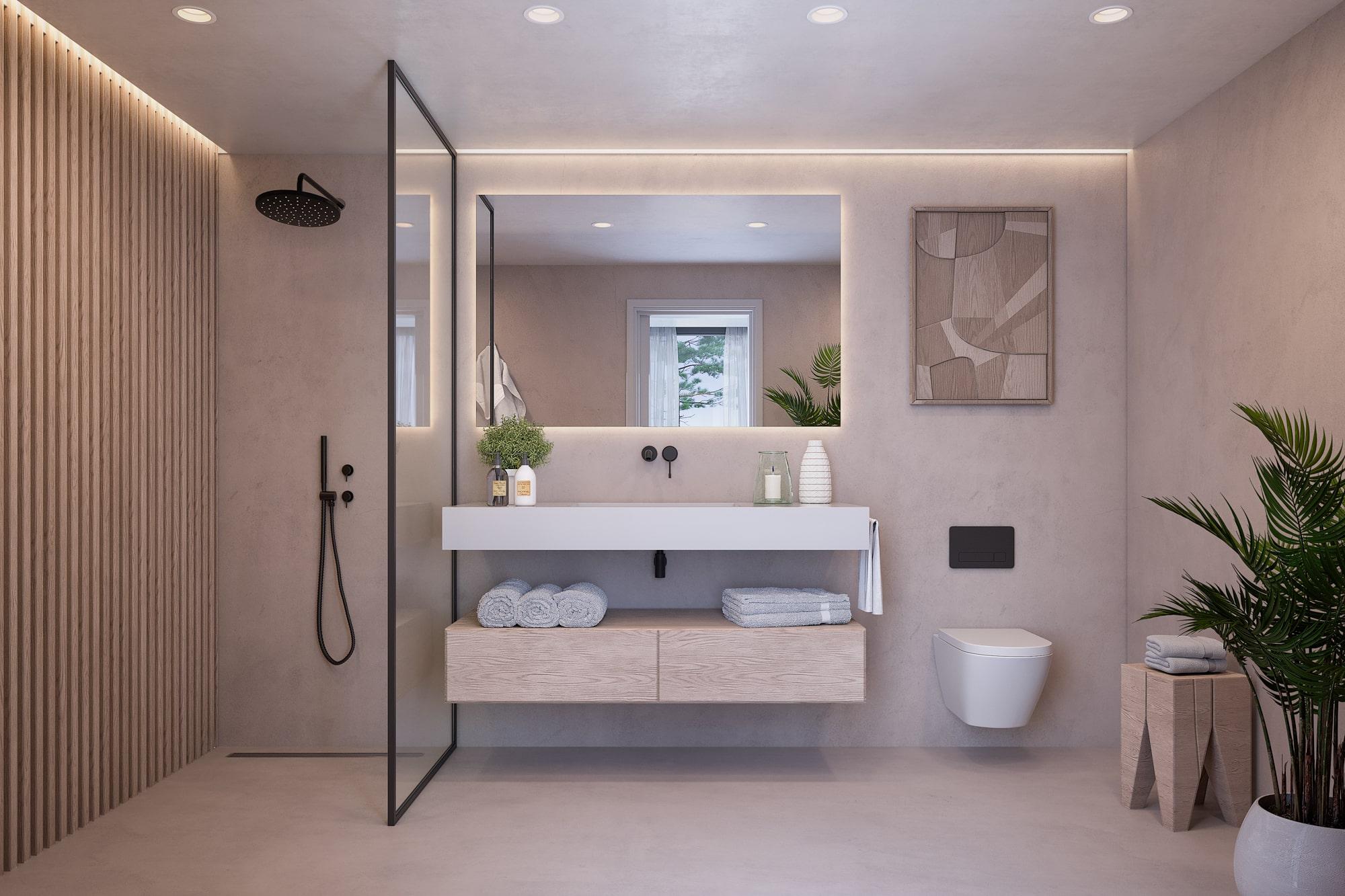 Main bathroom in 2-bedroom new-build penthouse, La Cerquilla, Marbella