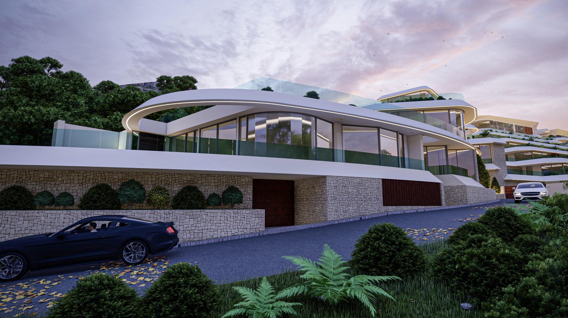 Driveway and private parking area at new-build villa, Puerto, Calpe