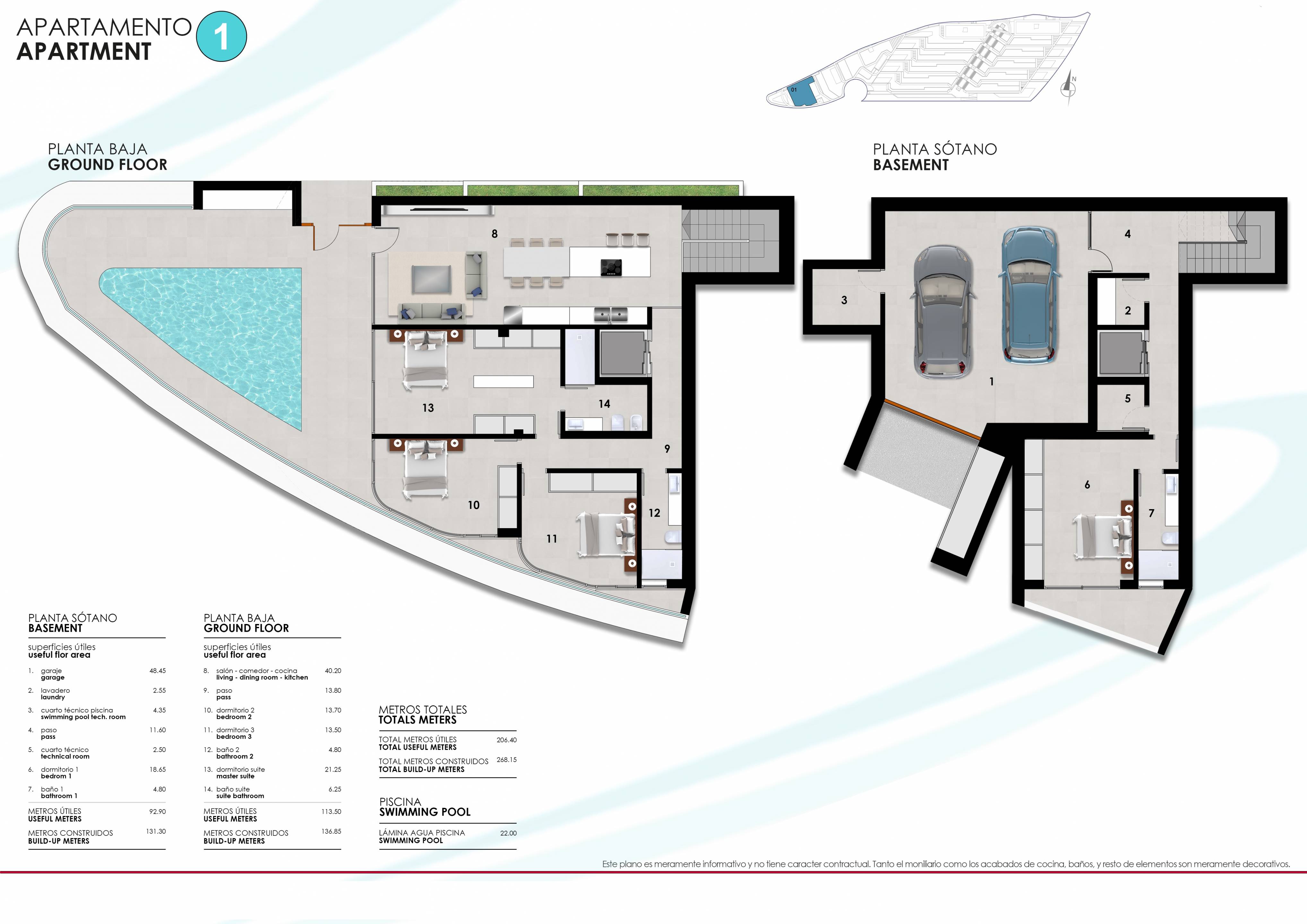 Developer floor plan for 4-bedroom villa, Puerto, Calpe