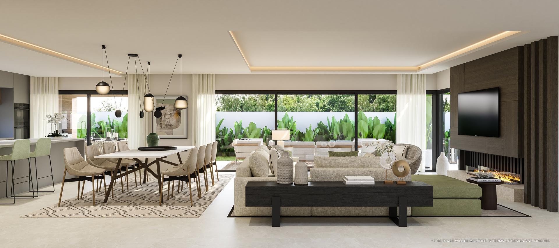 Pool terrace and sunbathing area in Riviera del Sol development, Mijas