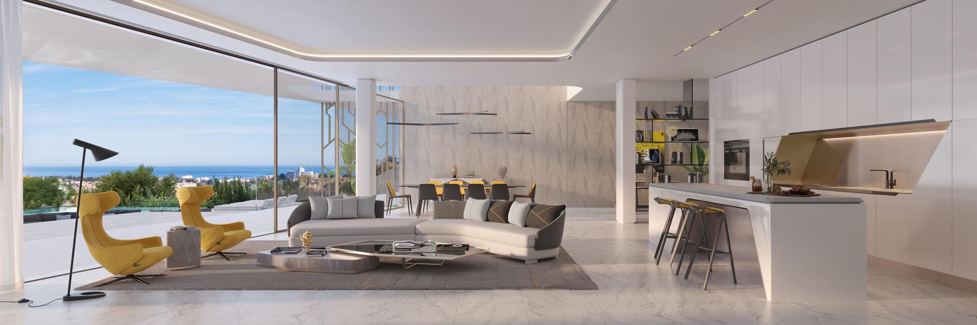 Upper terrace with open landscape views on new-build villa, El Paraíso, Benahavis