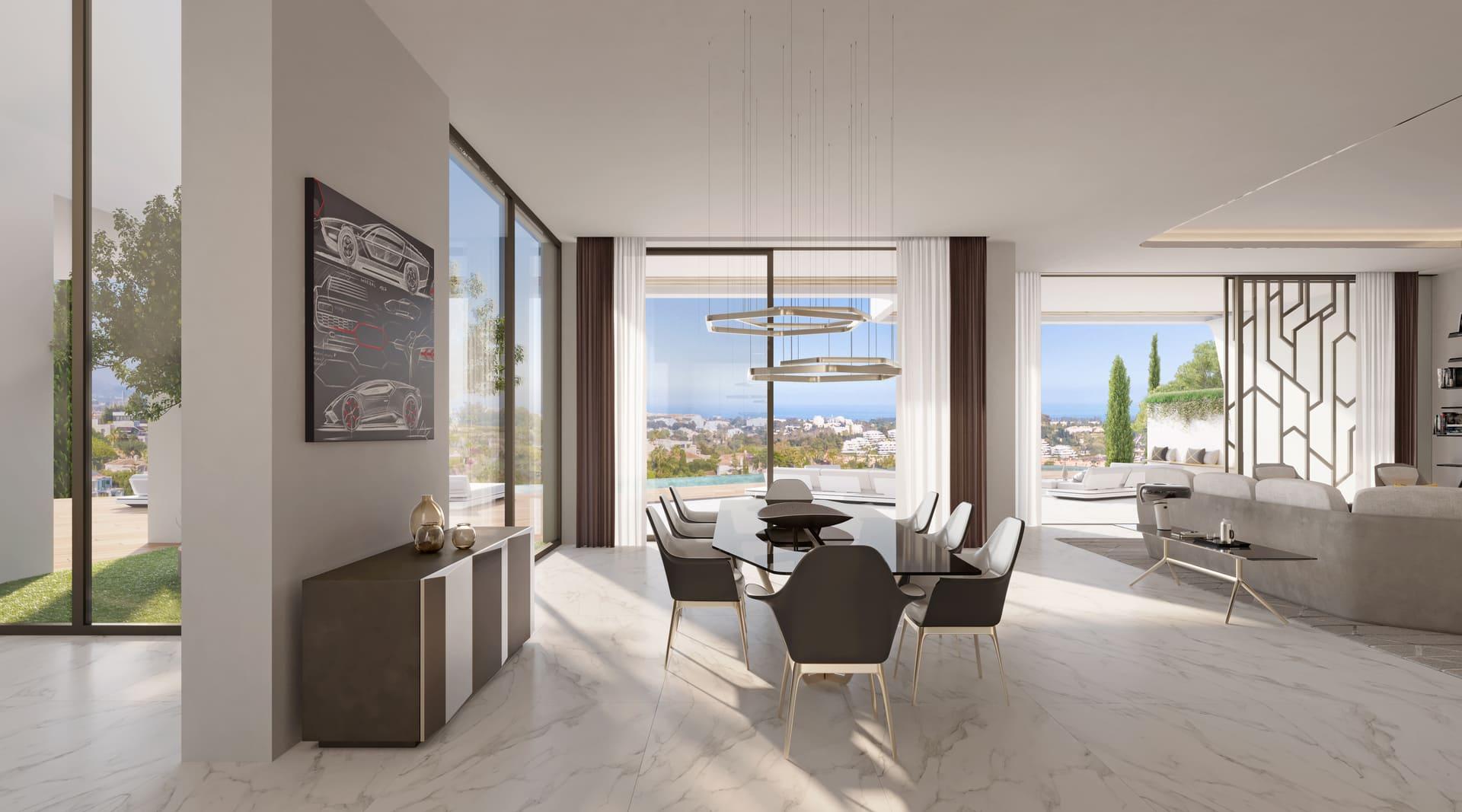 Aerial view showing 2,296m2 plot of new-build villa, El Paraíso, Benahavis