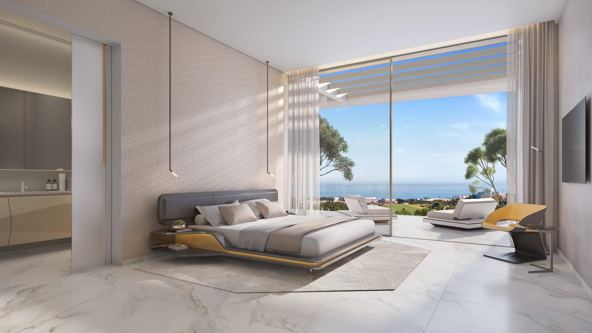 Double bedroom with window in new-build villa, El Paraíso, Benahavis