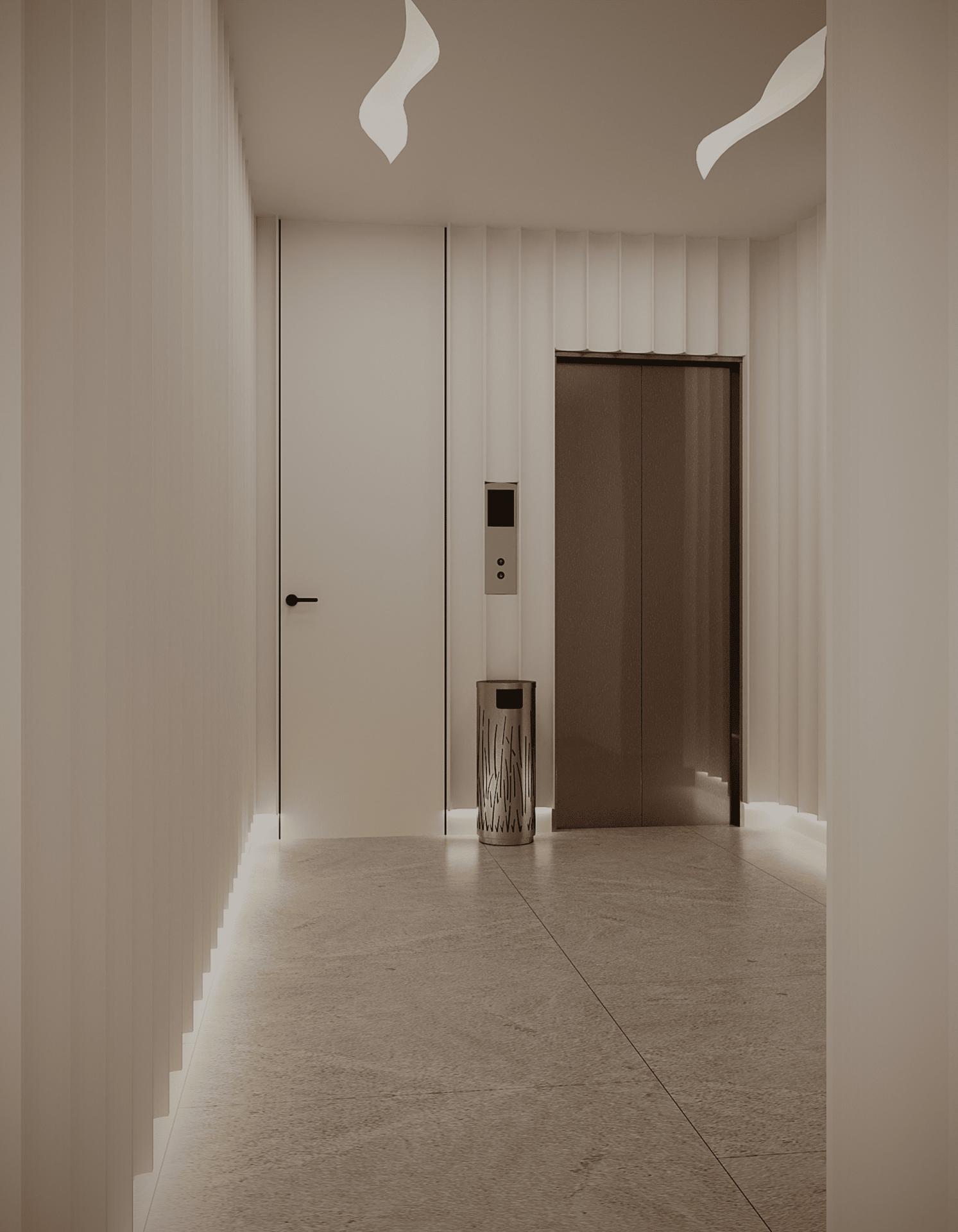 Building entrance lobby with lift in new-build development, Guardamar Del Segura