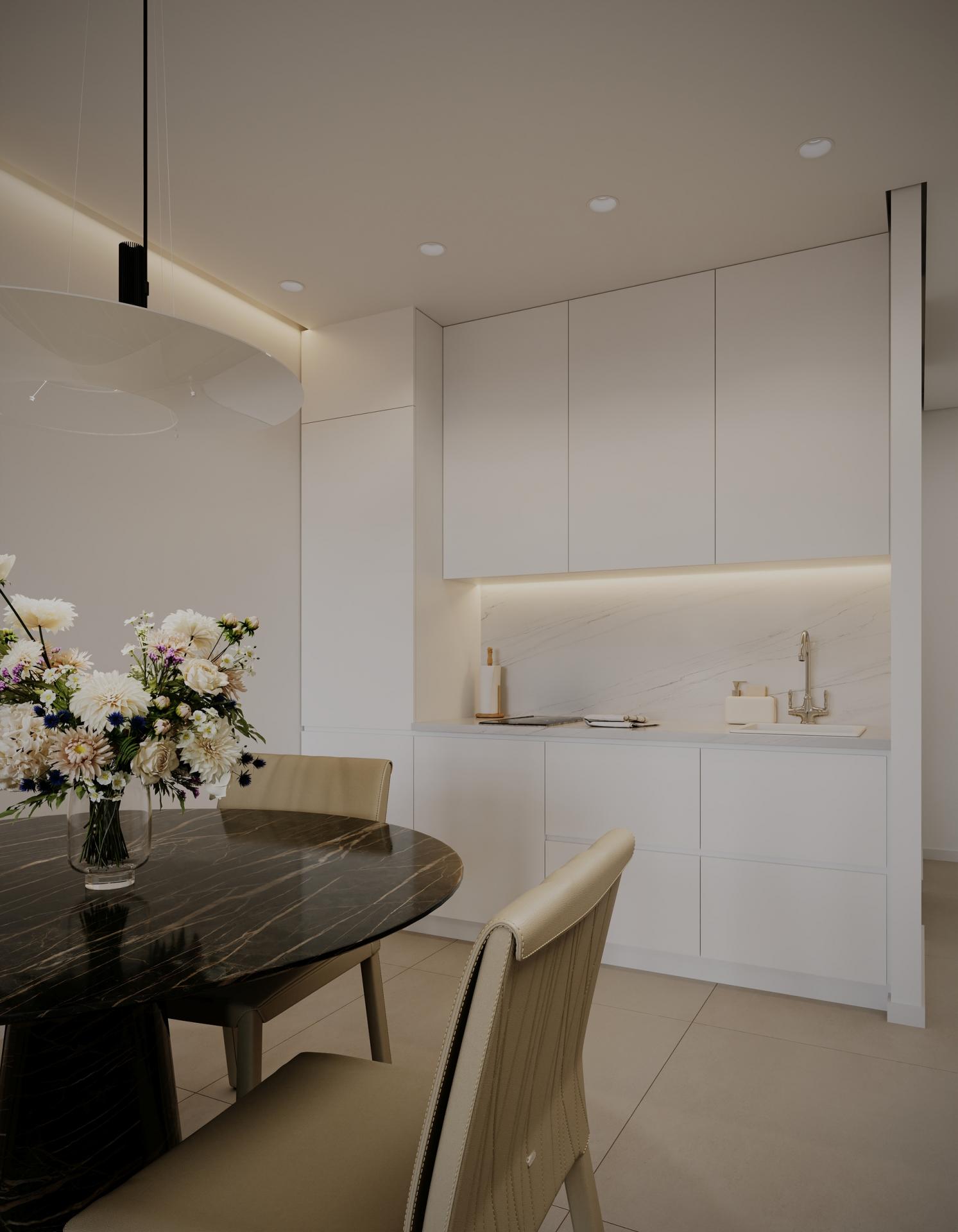Integrated oven and extractor hood in fully fitted kitchen, new-build apartment, Zona Pueblo