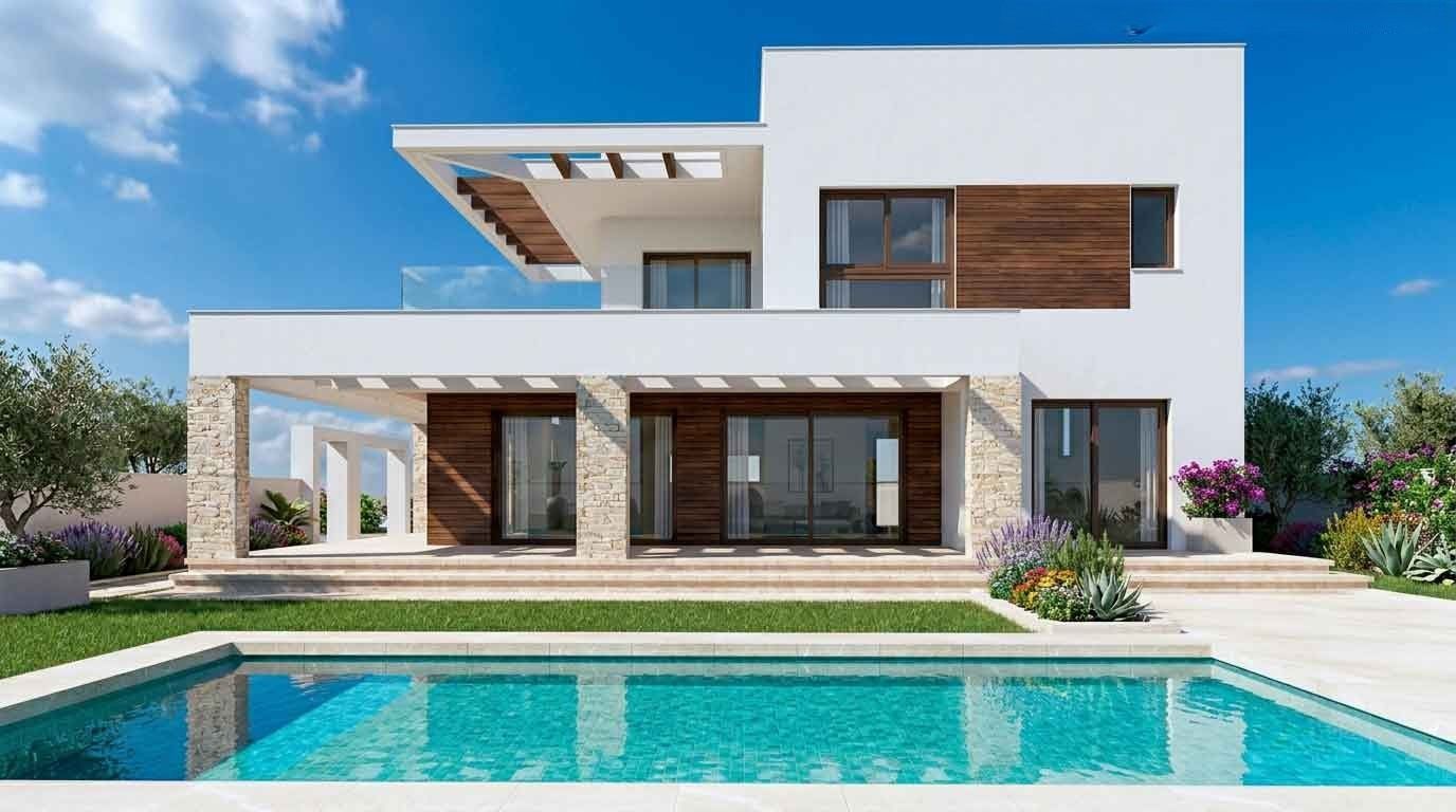 Garden and pool area of new-build villa on 522m2 plot in Doña Pepa, Rojales