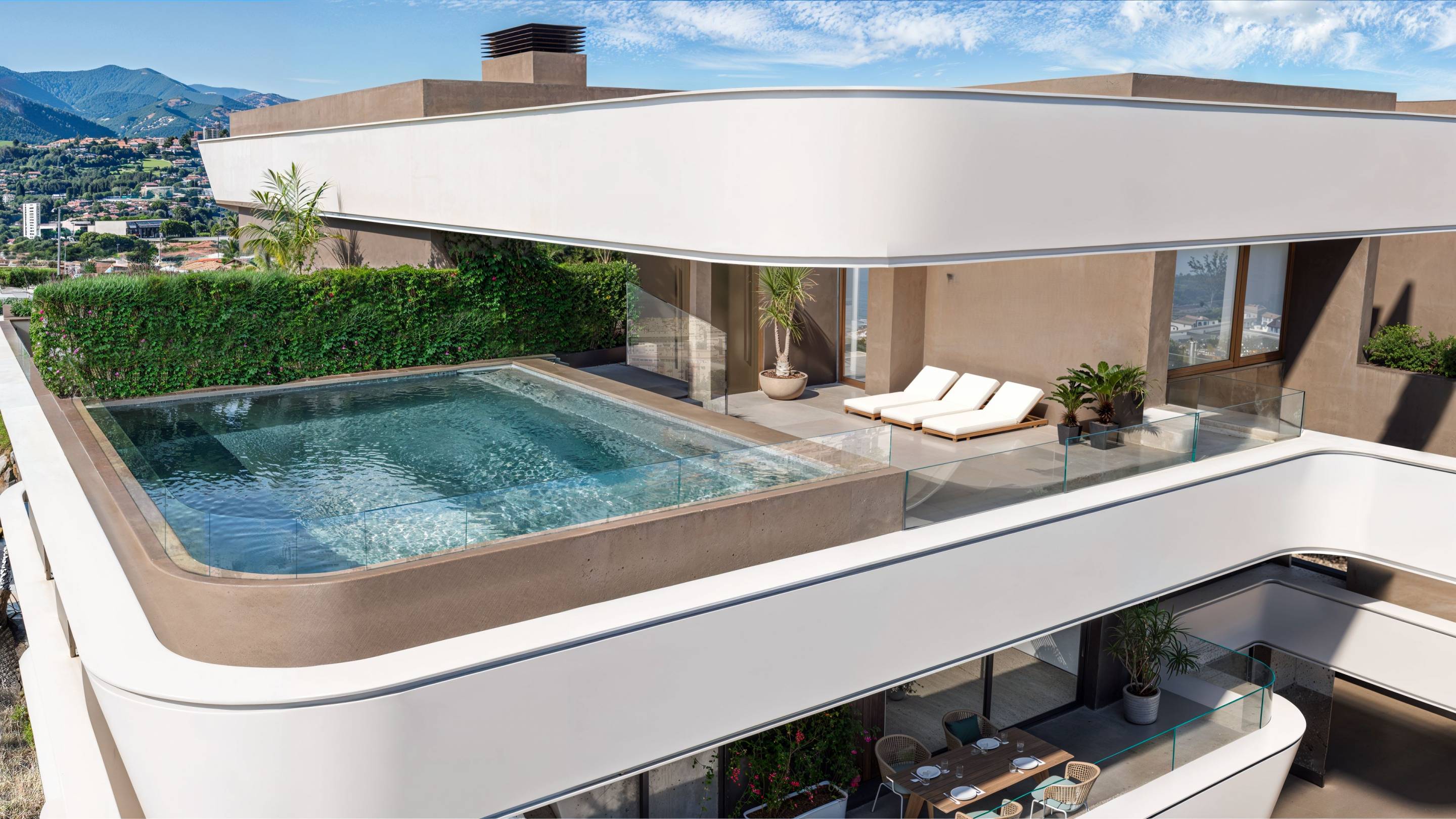 Evening exterior of residential building, Parque Central, Estepona