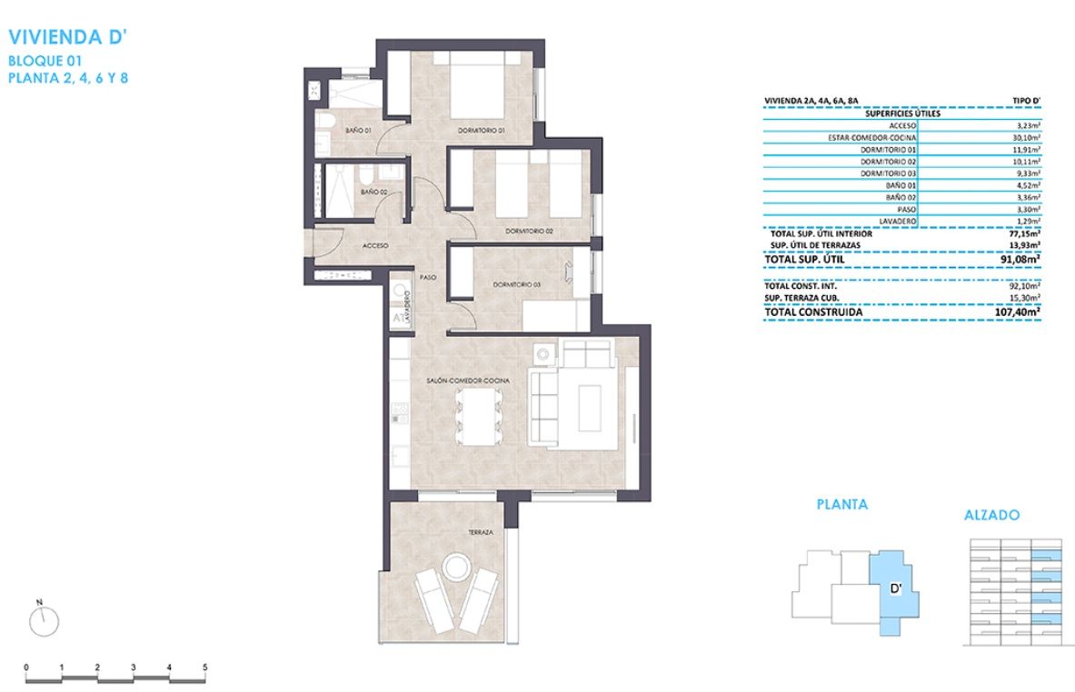 Floor plan of 3-bedroom new-build apartment, Playa de Fossa-Levante, Calpe