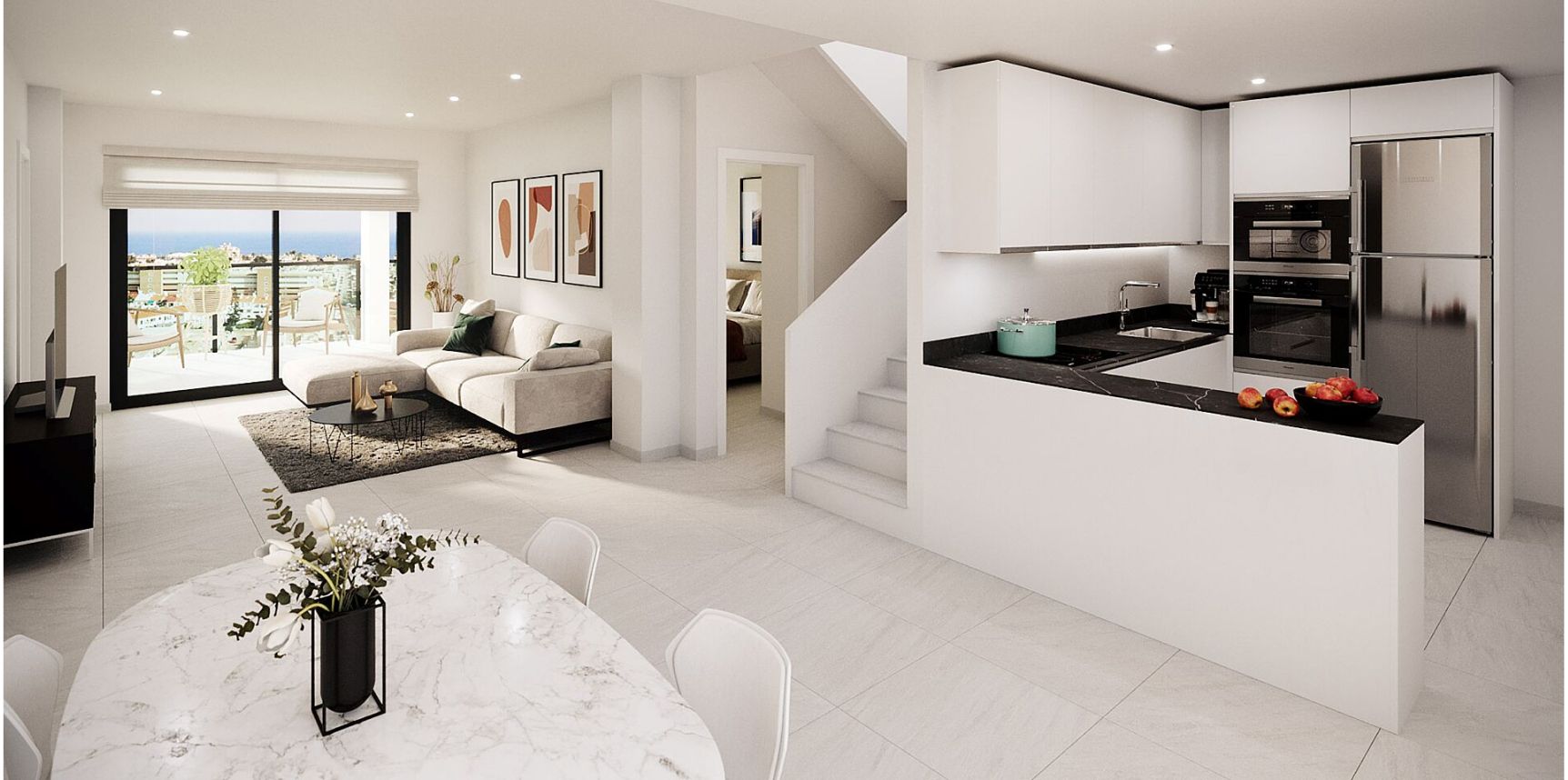 Open-plan living and dining area in 3-bedroom penthouse, Torreblanca