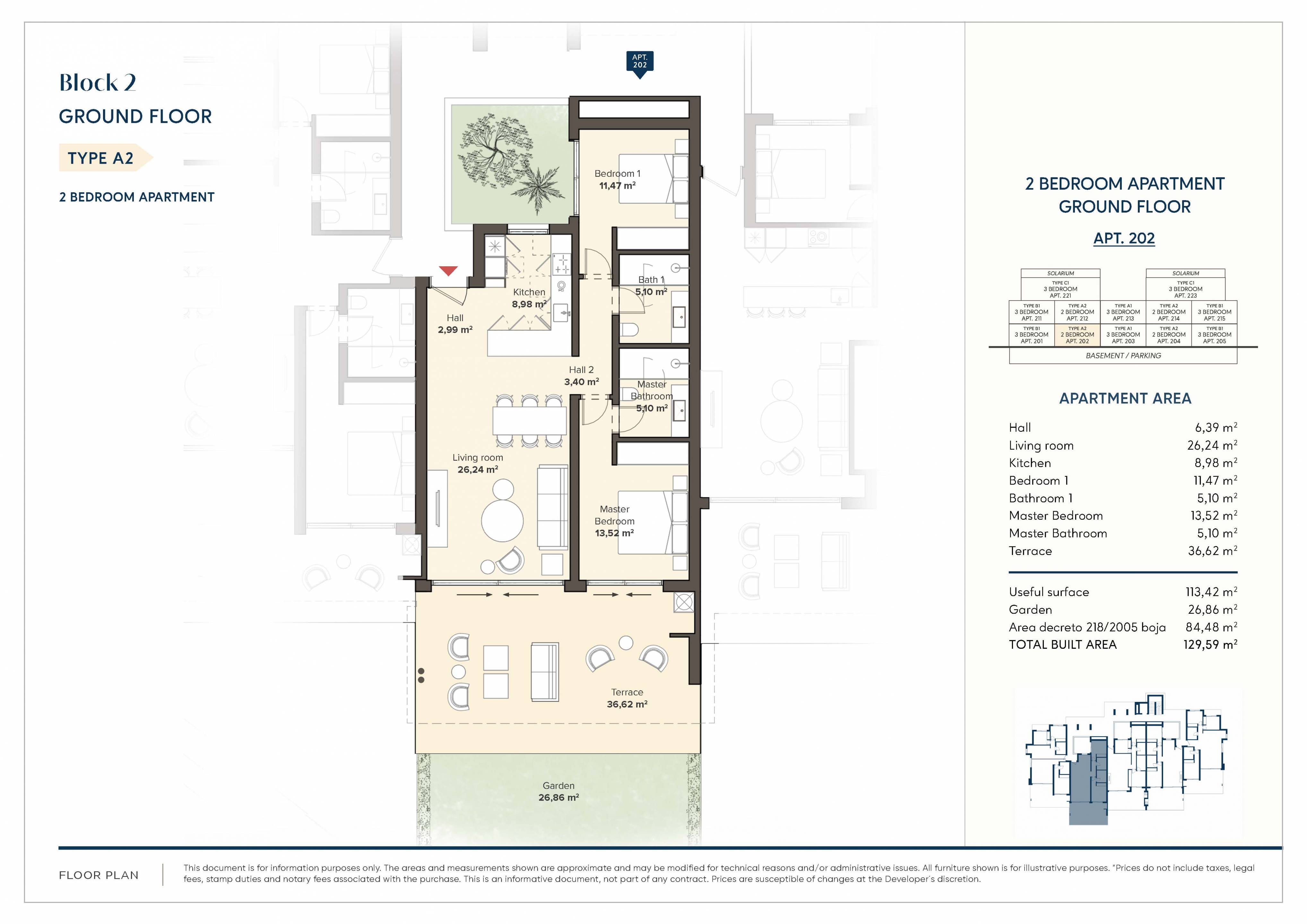 Floor plan of 2-bedroom ground-floor apartment, Azata Golf Estepona Oeste