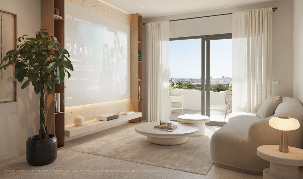 Master bedroom with built-in wardrobes in new-build apartment, La Calerita, Fuengirola