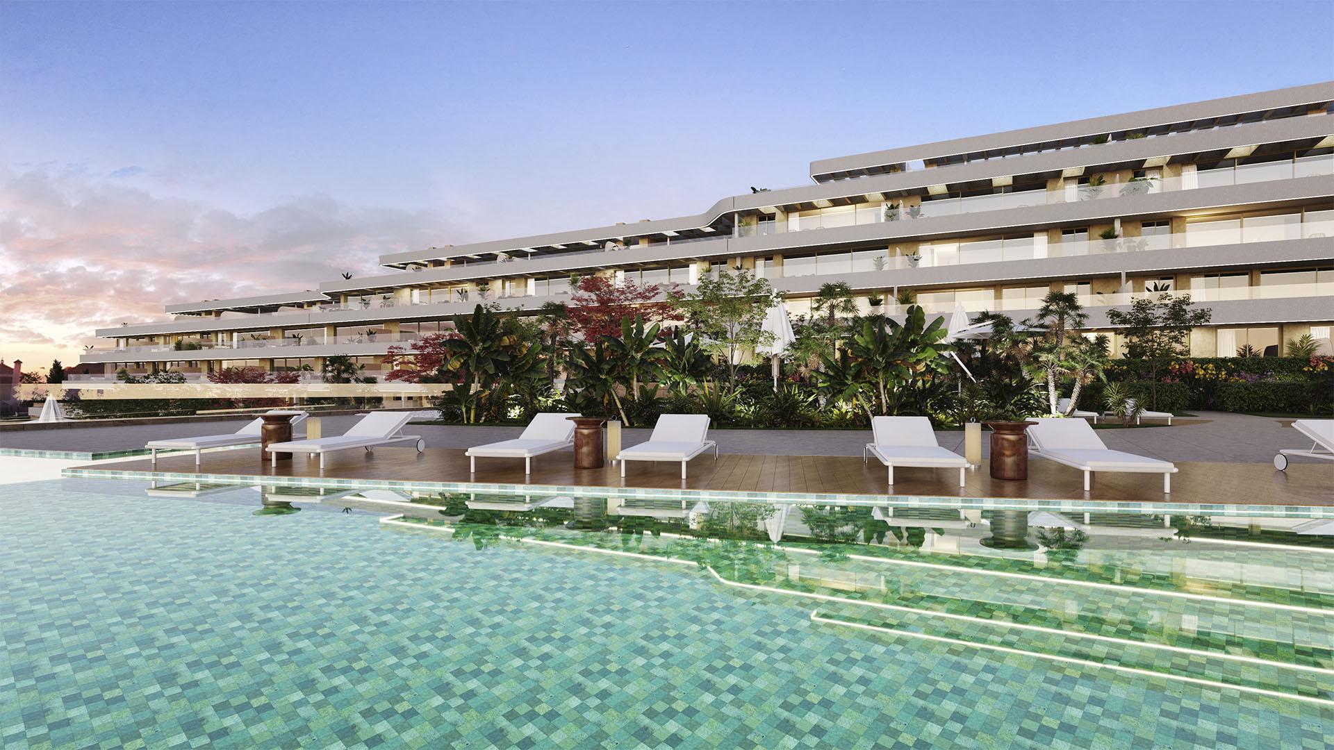 Entrance and lobby of new-build apartment complex in Miraflores, Mijas