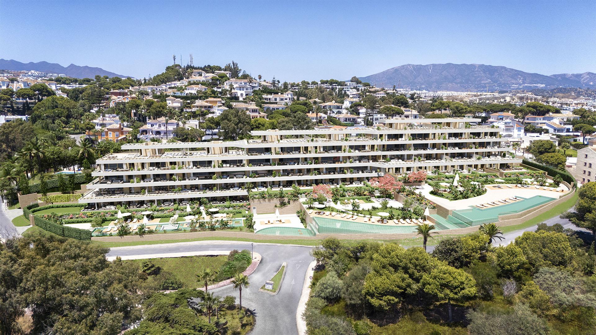 Building facade of new-build complex, Miraflores, Mijas