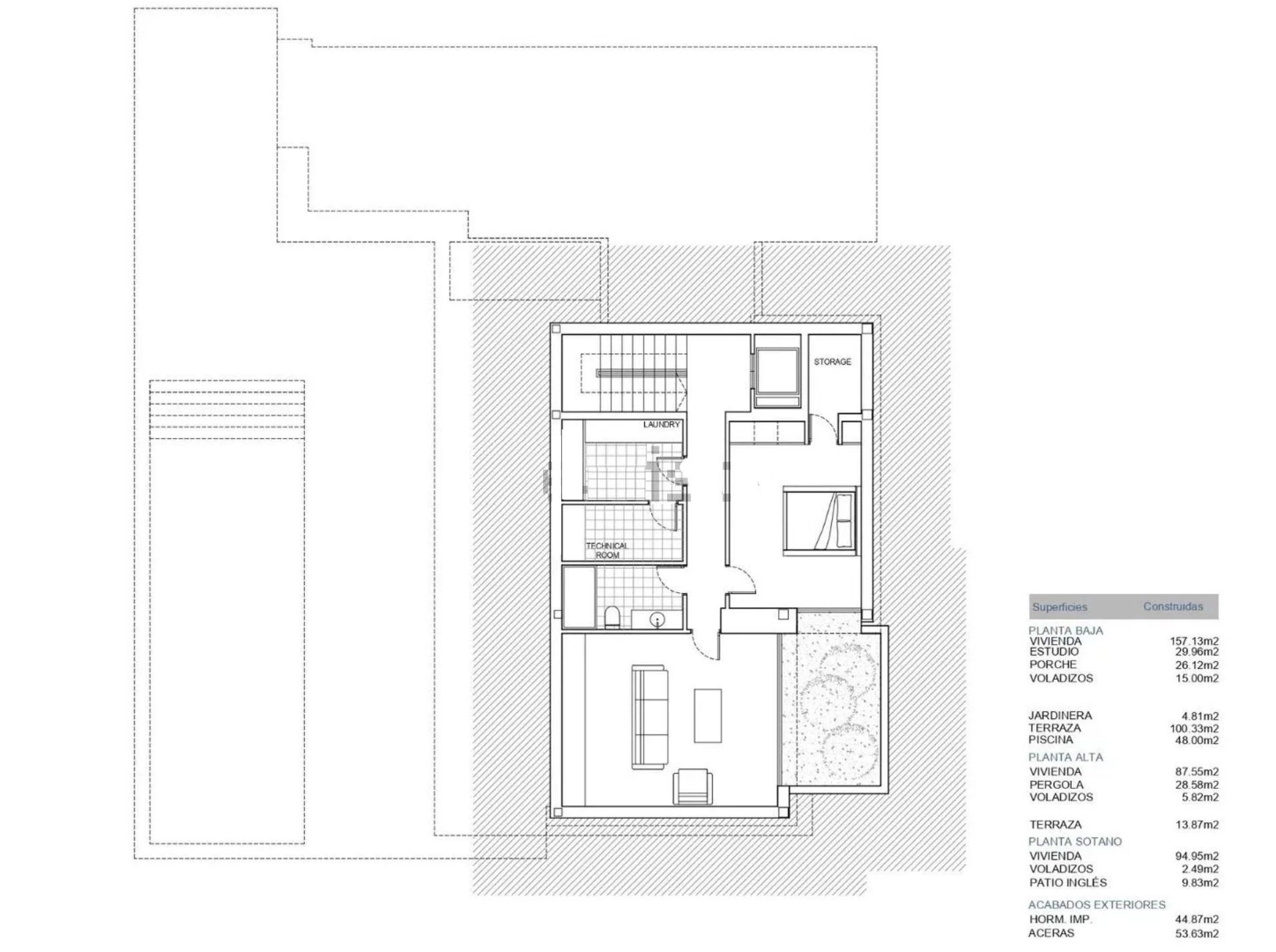 Site plan showing plot boundaries for new-build villa in Benimeit-Tabaira, Moraira