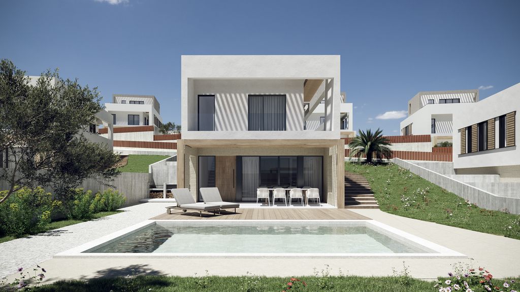 Side elevation of new-build villa showing 681m2 plot extent, Camporrosso Village, Finestrat