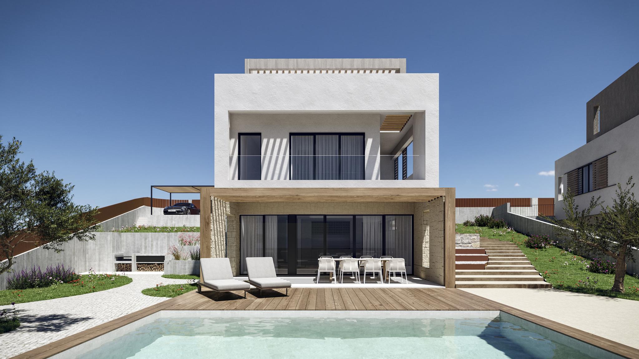 Master bedroom with terrace access on upper floor, new-build villa, Camporrosso Village, Finestrat