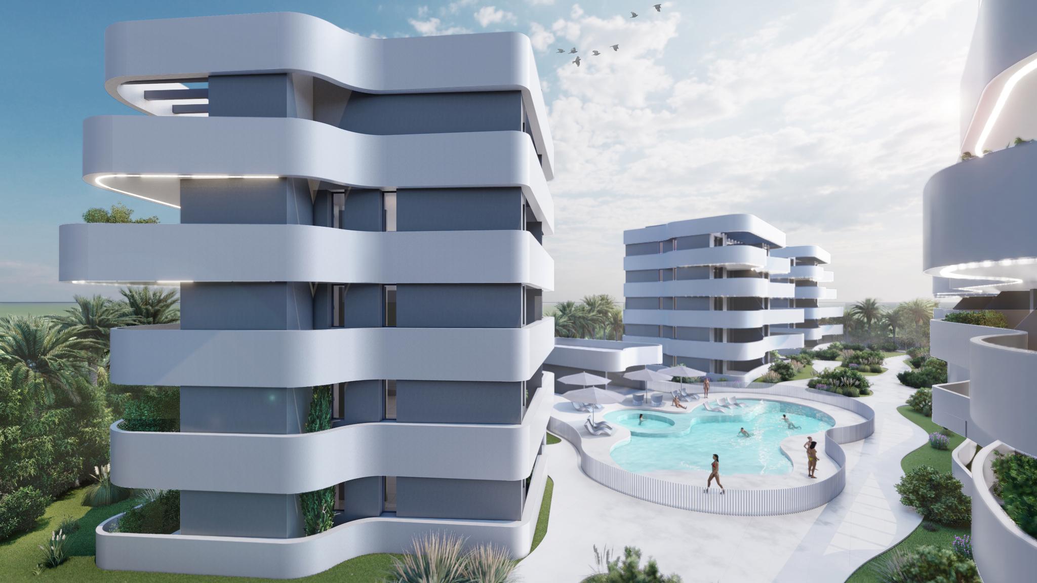 Communal pool and garden area, El Raso residential complex
