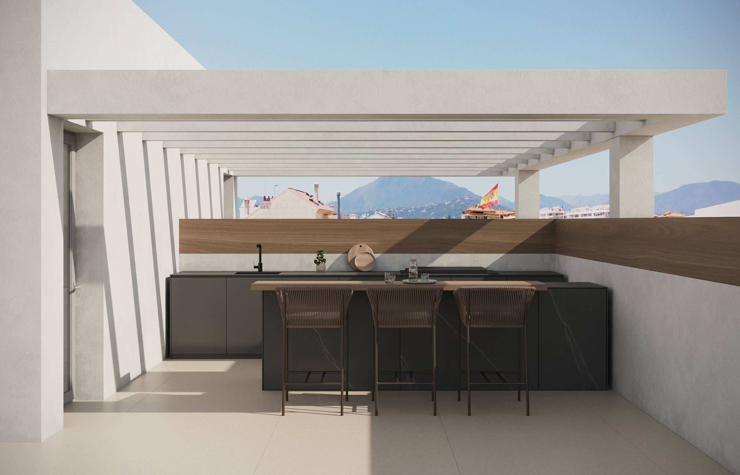 Bathroom tiling and vanity fixtures in 2-bedroom new-build bungalow, San Pedro, Marbella