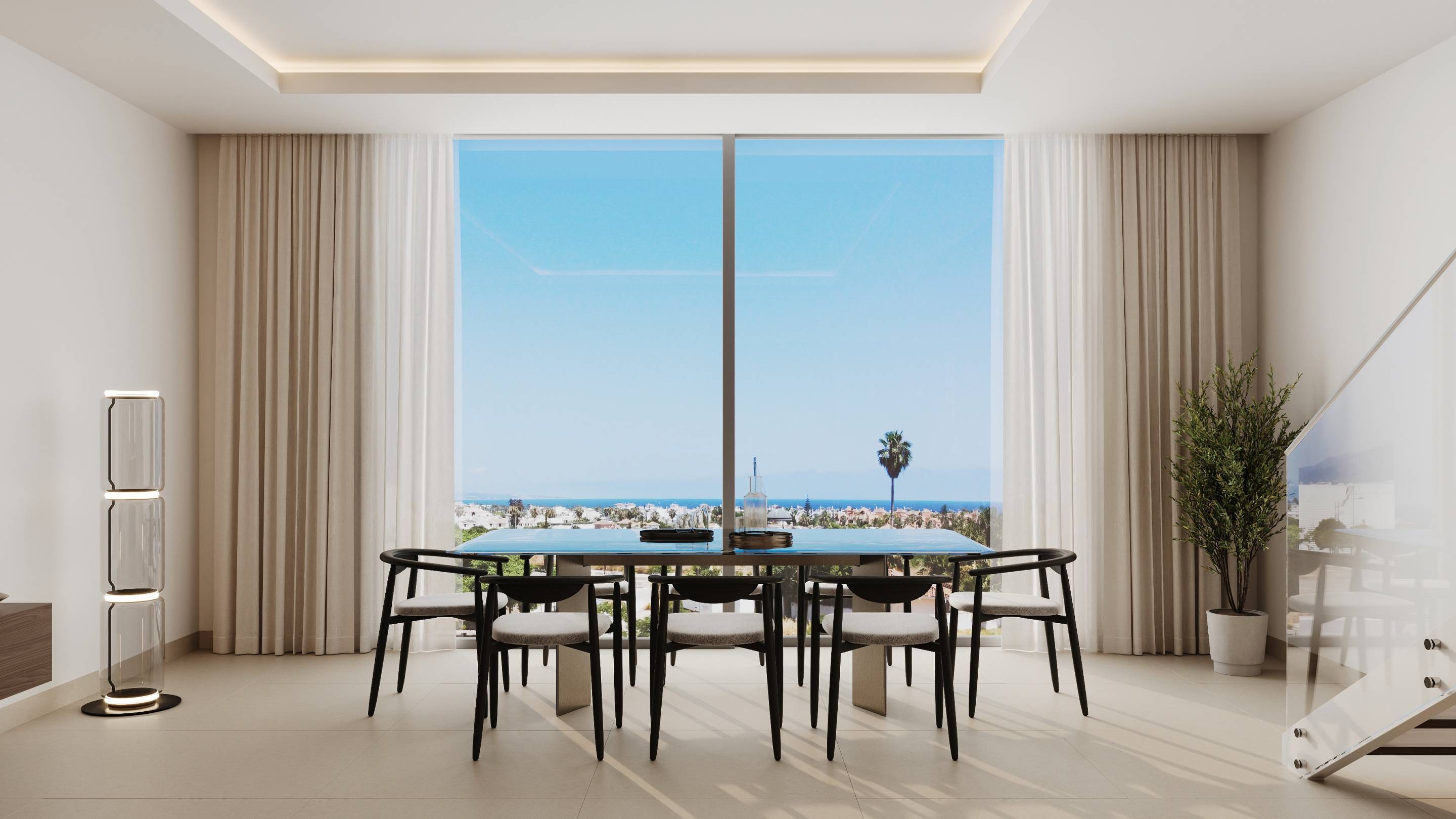 Living room seating area with porcelain tile flooring in 256 m2 bungalow, San Pedro, Marbella