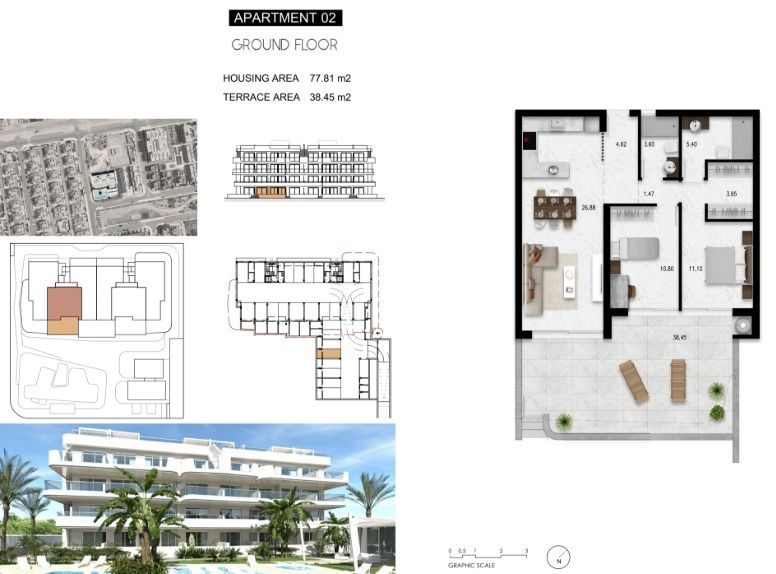 Floor plan of 2-bedroom apartment in Lomas de Cabo Roig