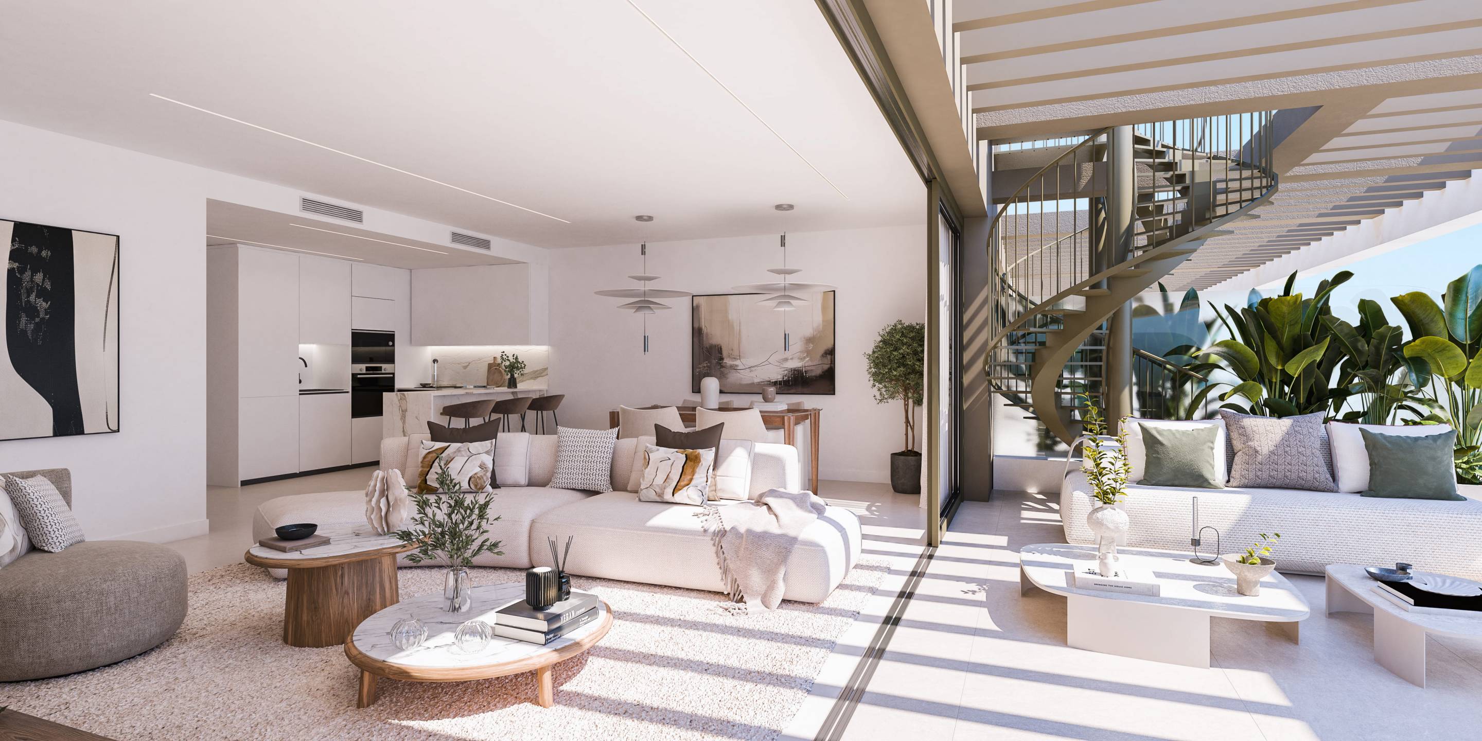 Exterior facade of five-storey new-build residential development, Las Mesas, Estepona