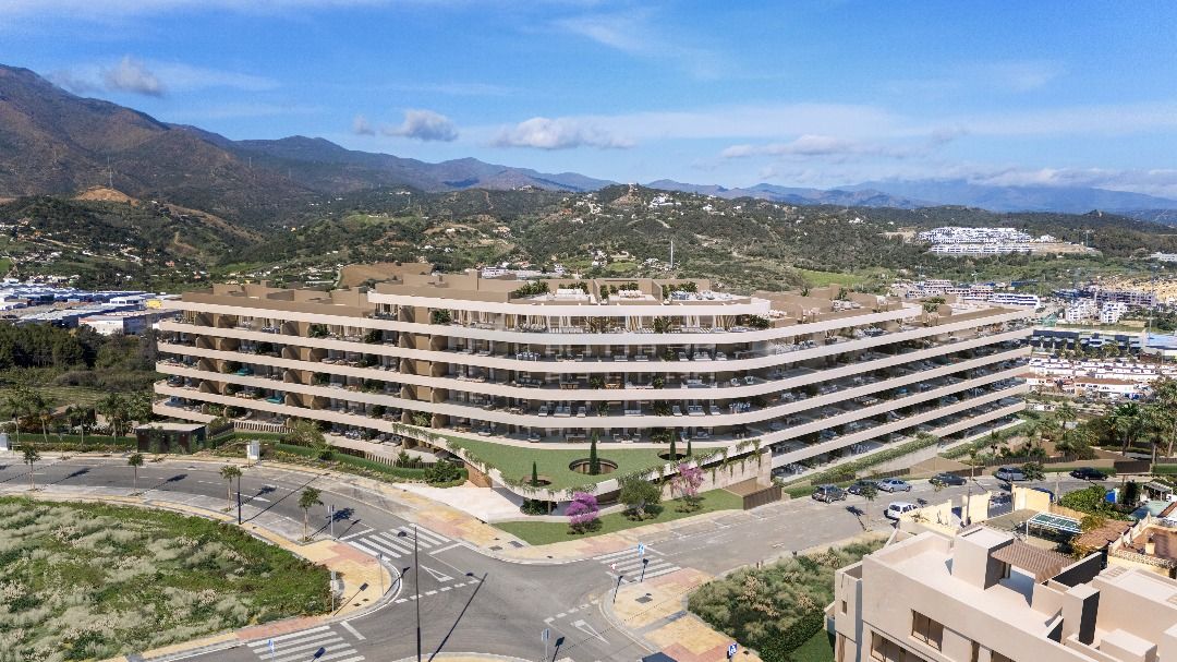 Open-plan living and dining area in 3-bedroom new-build apartment, Las Mesas, Estepona