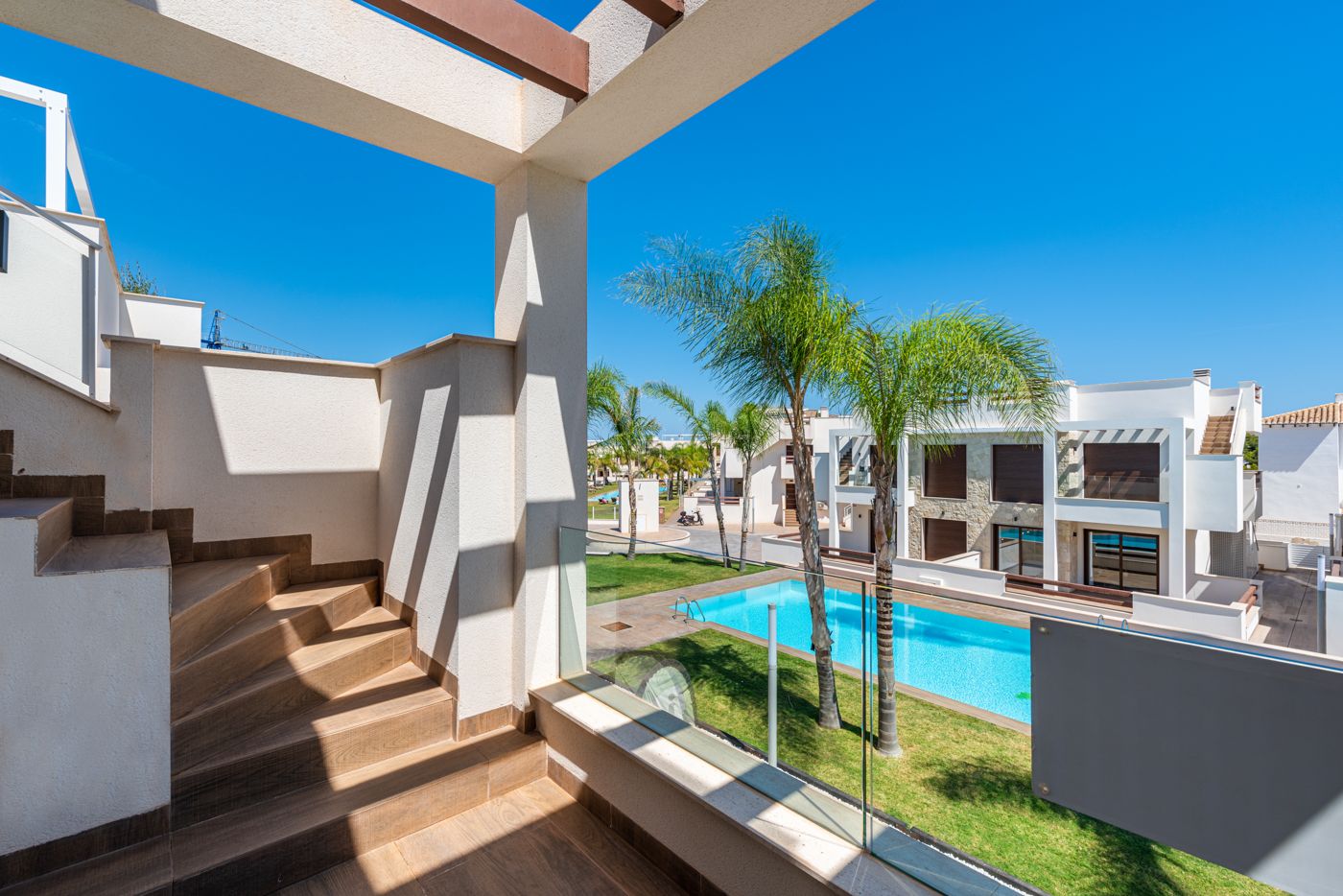 Front door and entrance porch of bungalow, Los Balcones, Torrevieja
