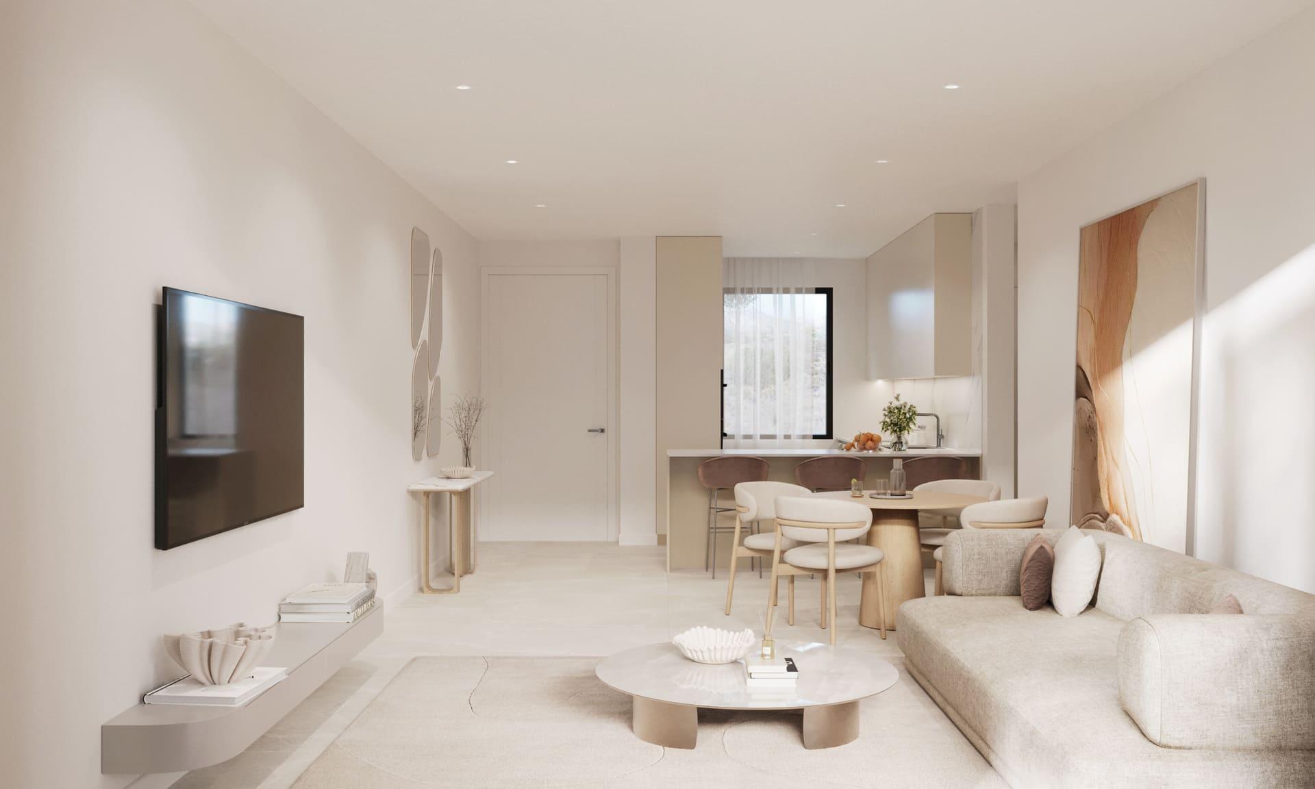 Fitted kitchen with overhead storage and worktop, 3-bedroom apartment, Azata Golf Estepona Oeste