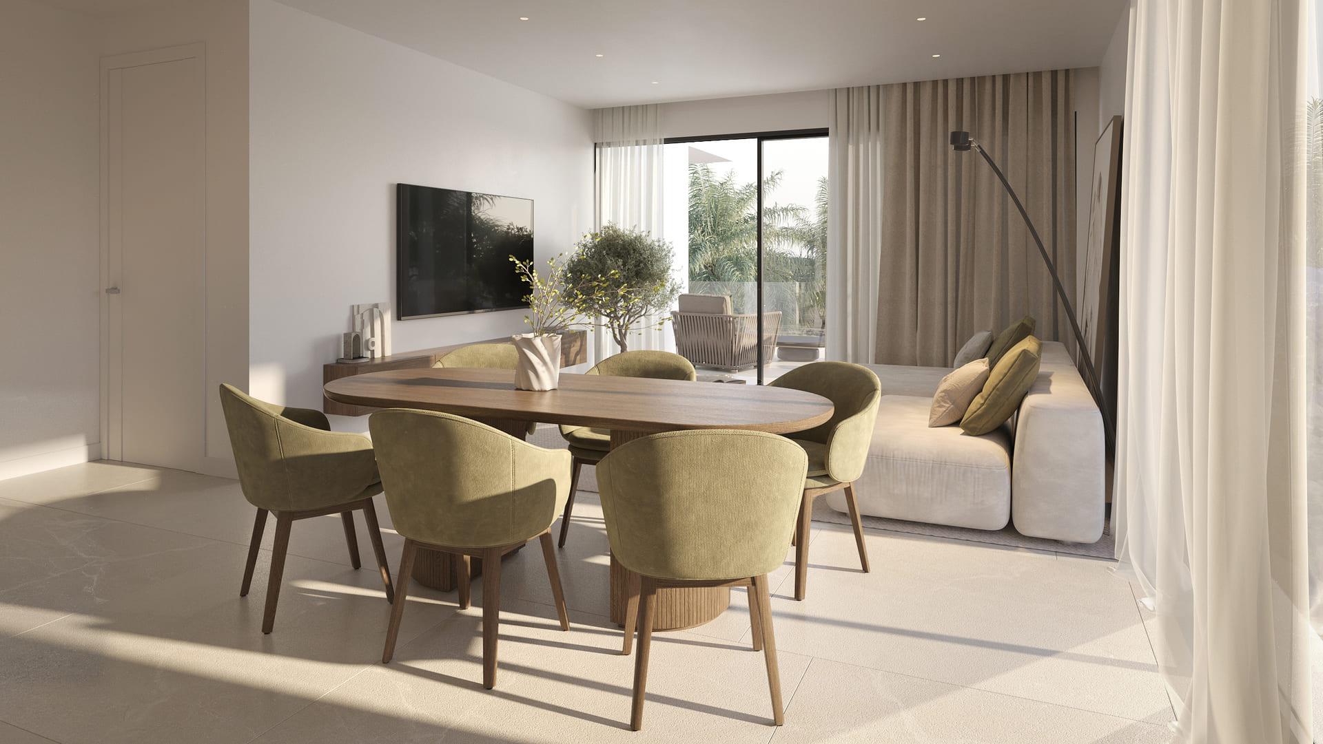 Living area flooring and ceiling in 3-bedroom apartment, Azata Golf Estepona Oeste
